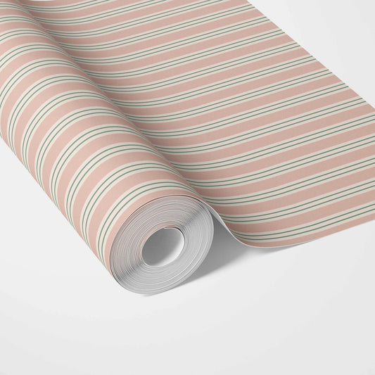 Geometric Striped Traditional Wallpaper (Soft Pastel Pink)