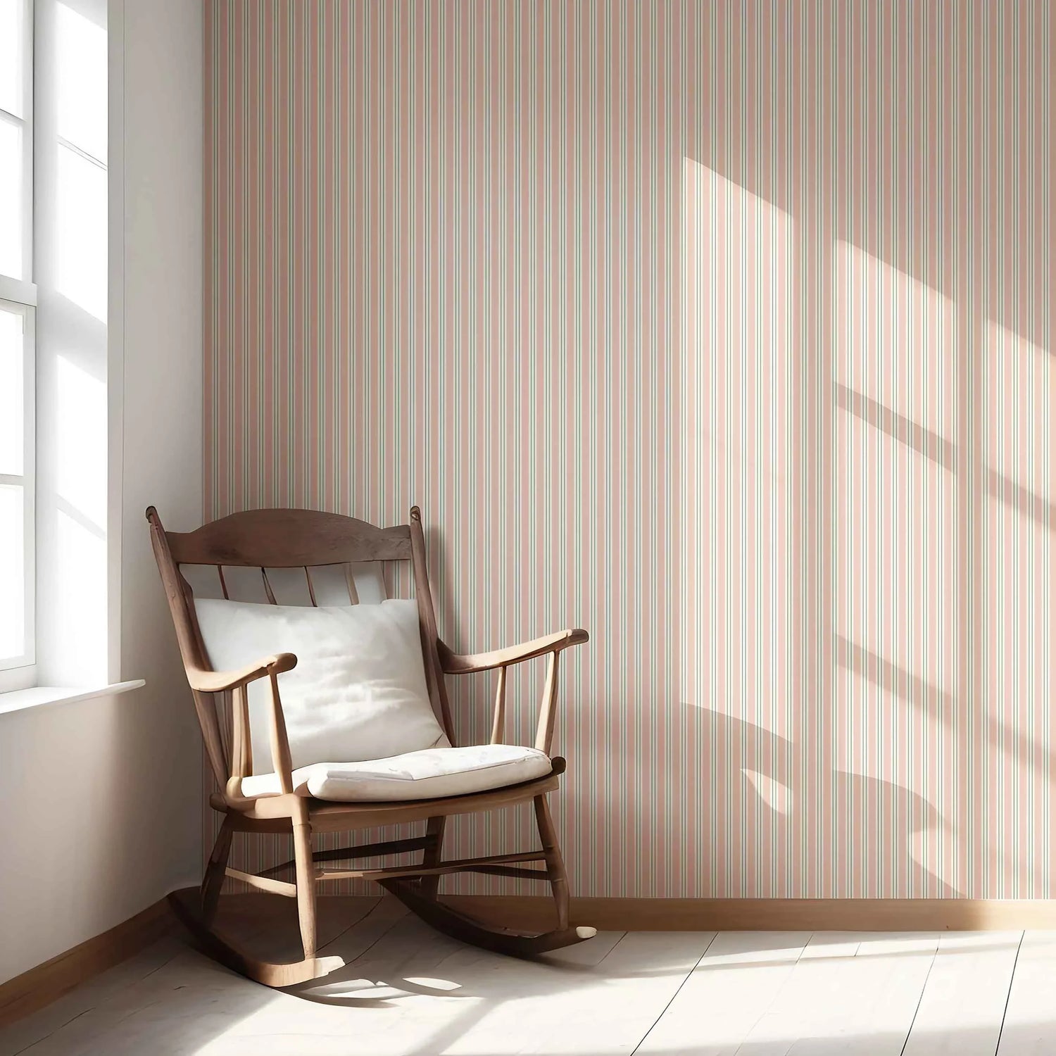 Geometric Striped Nursery Wallpaper (Soft Pastel Pink)