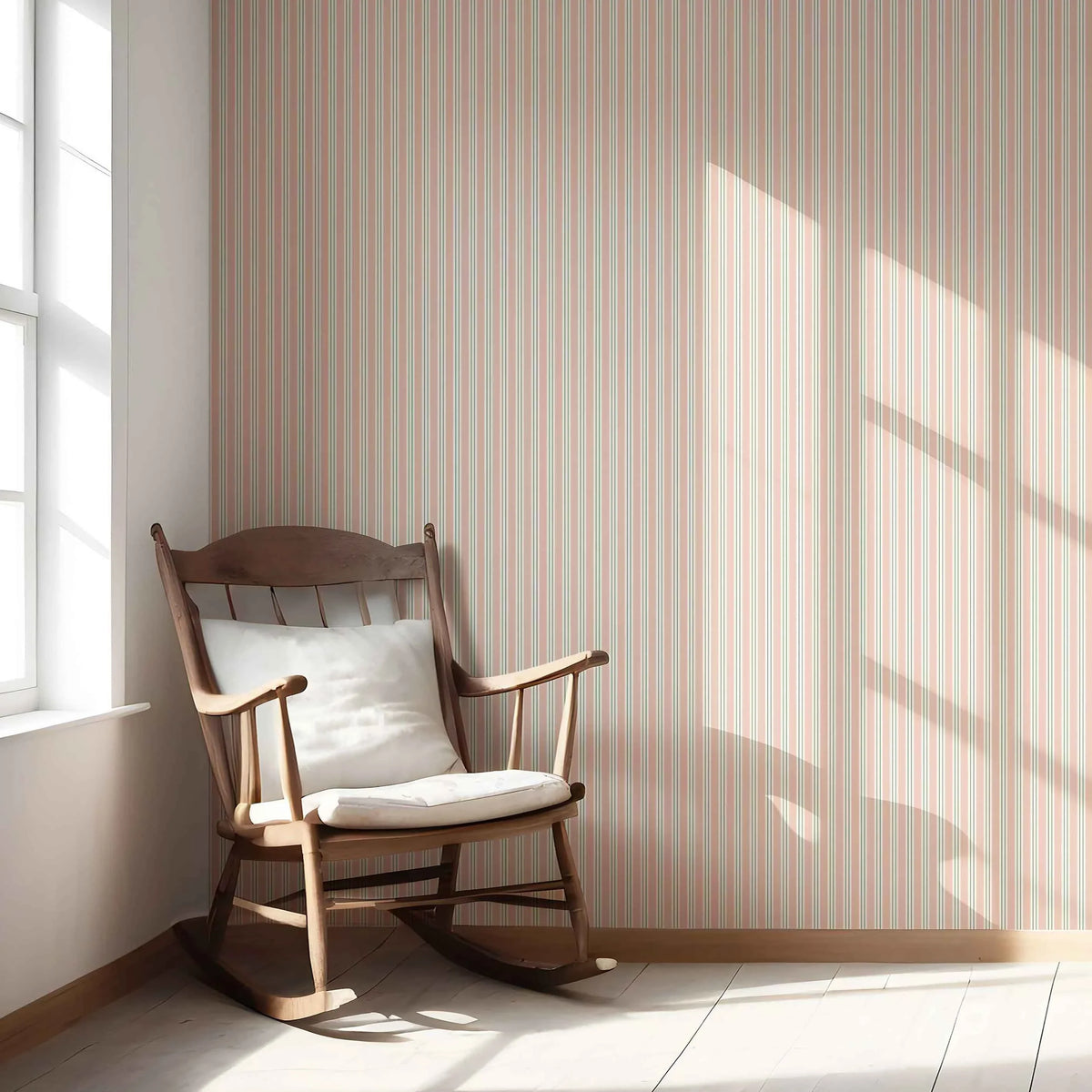 Geometric Striped Nursery Wallpaper (Soft Pastel Pink)