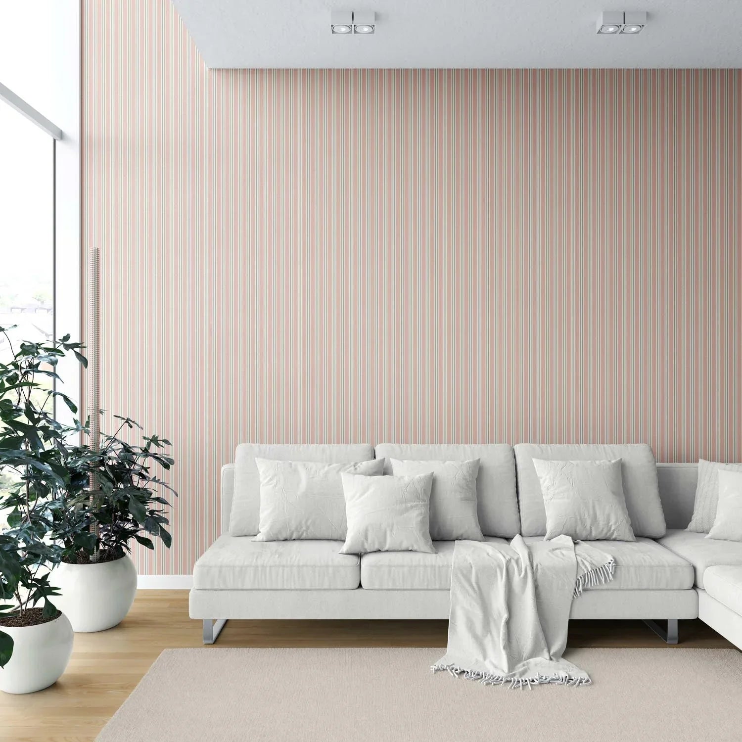 Geometric Striped Shower Toilet Wallpaper (Soft Pastel Pink)