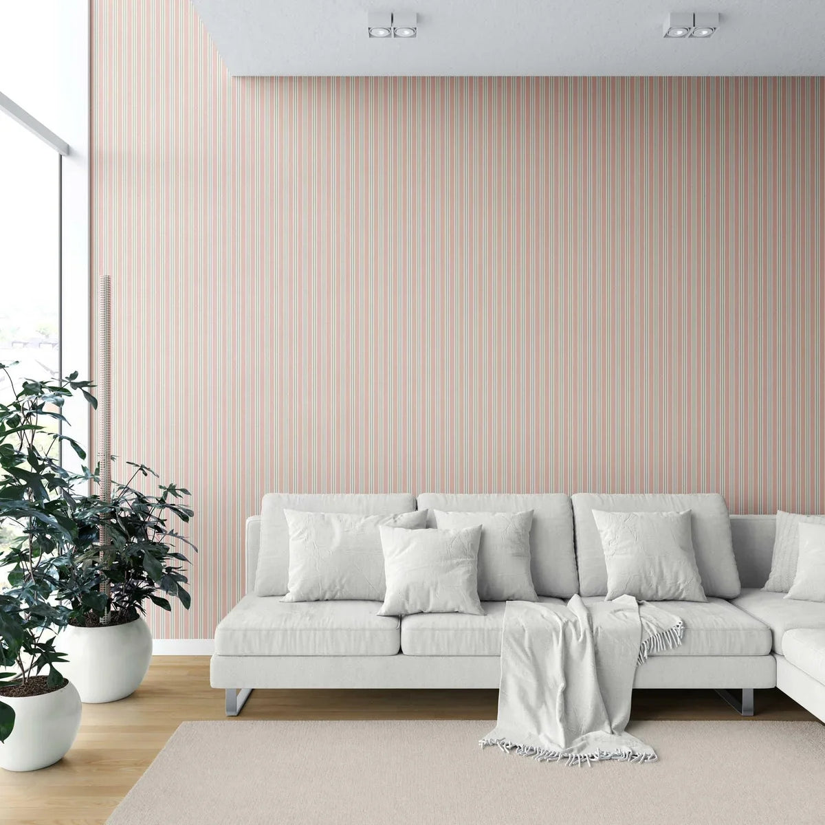 Geometric Striped Shower Toilet Wallpaper (Soft Pastel Pink)