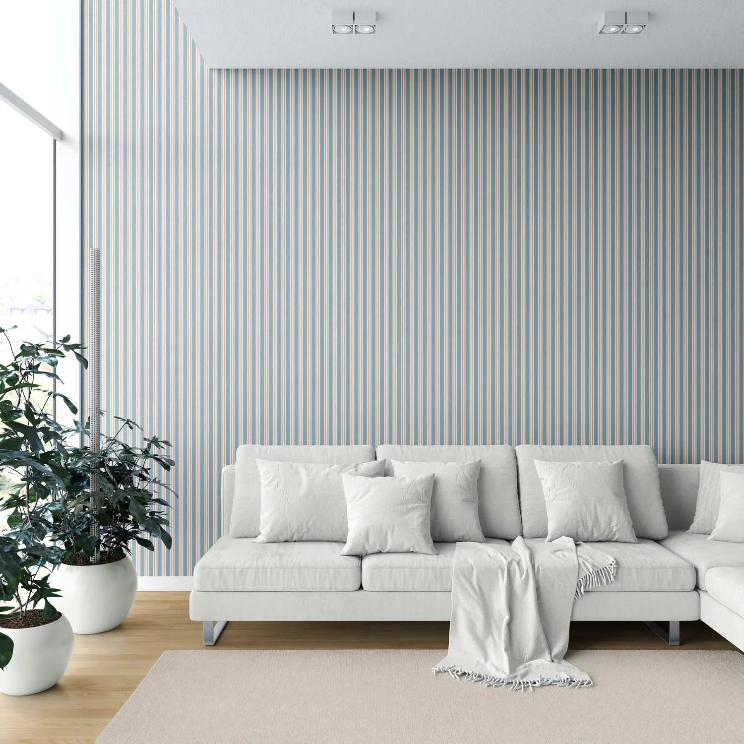 Geometric Striped Shower Toilet Wallpaper (Blue)