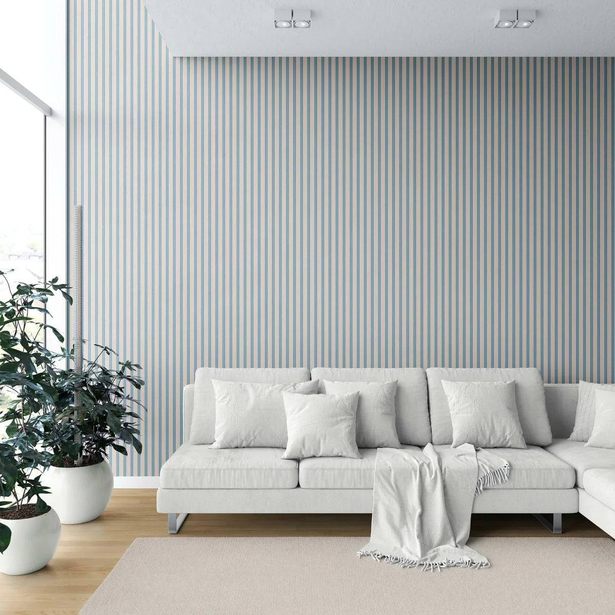 Geometric Striped Shower Toilet Wallpaper (Blue)