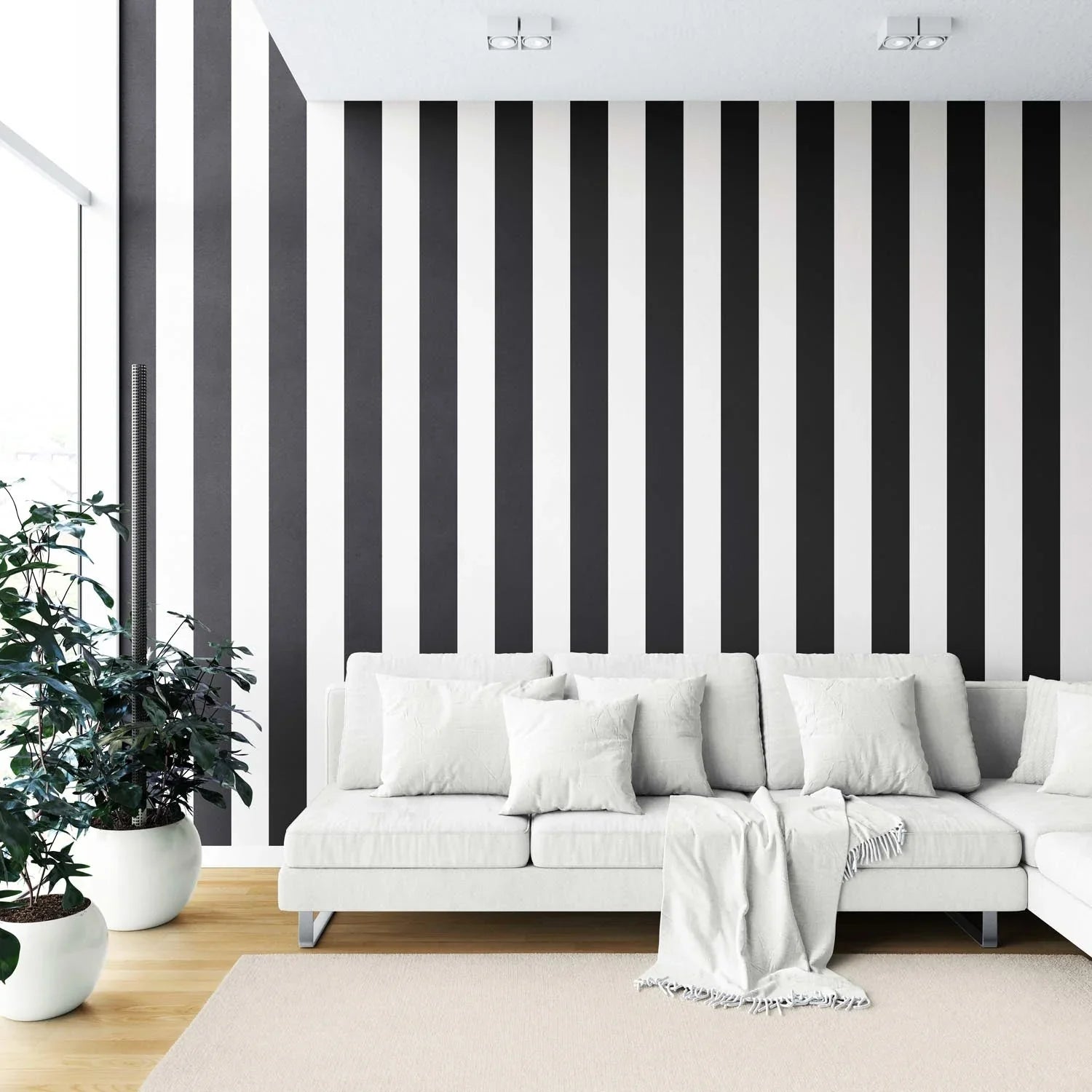 Neutral Geometric Striped Kitchen Wallpaper (Black/ White)