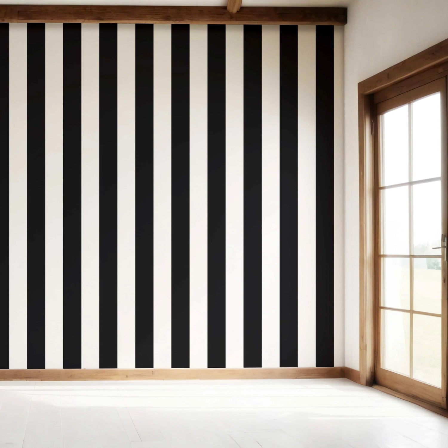 Neutral Geometric Striped Bedroom Wallpaper (Black/ White)