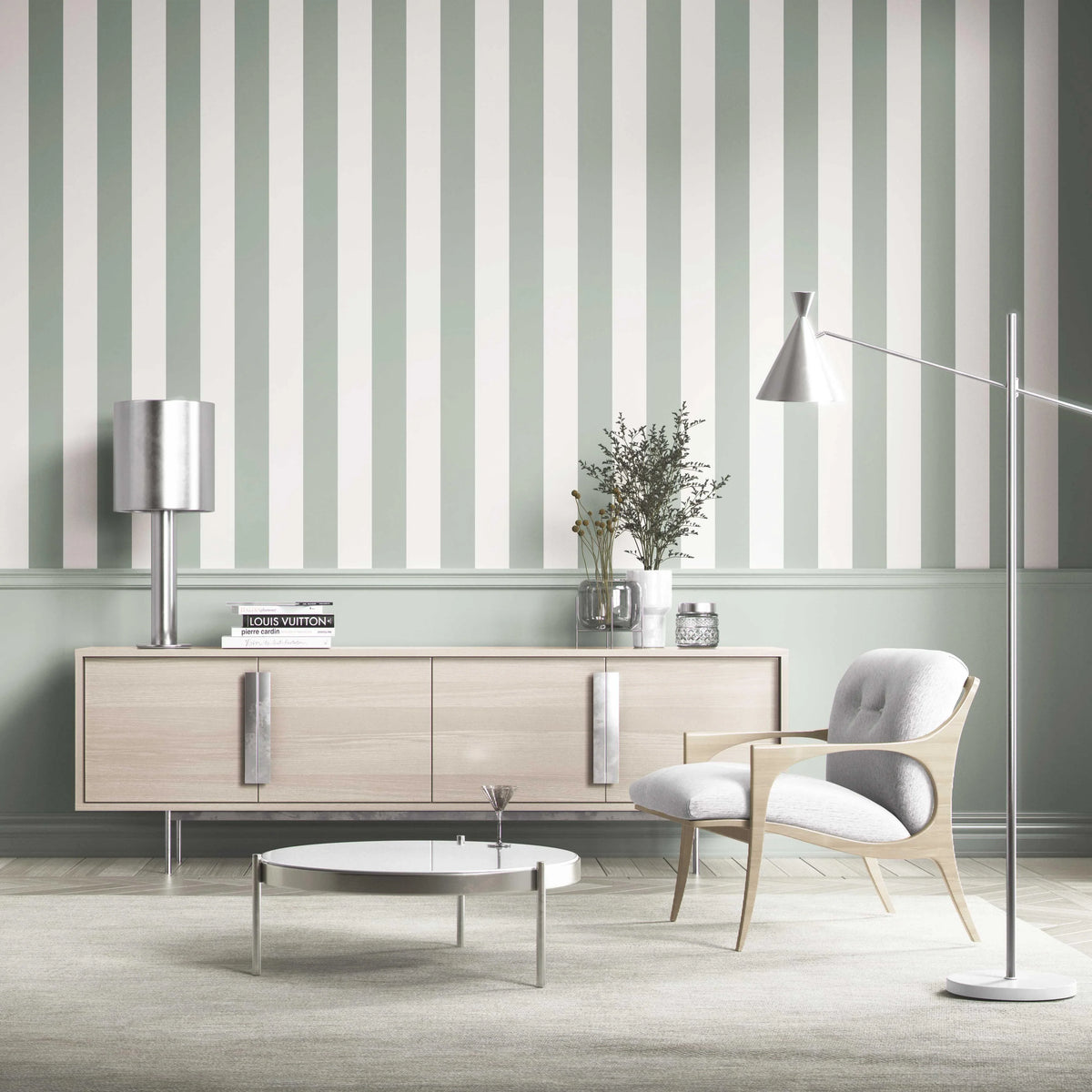 Geometric Striped Shower Toilet Wallpaper (Green)