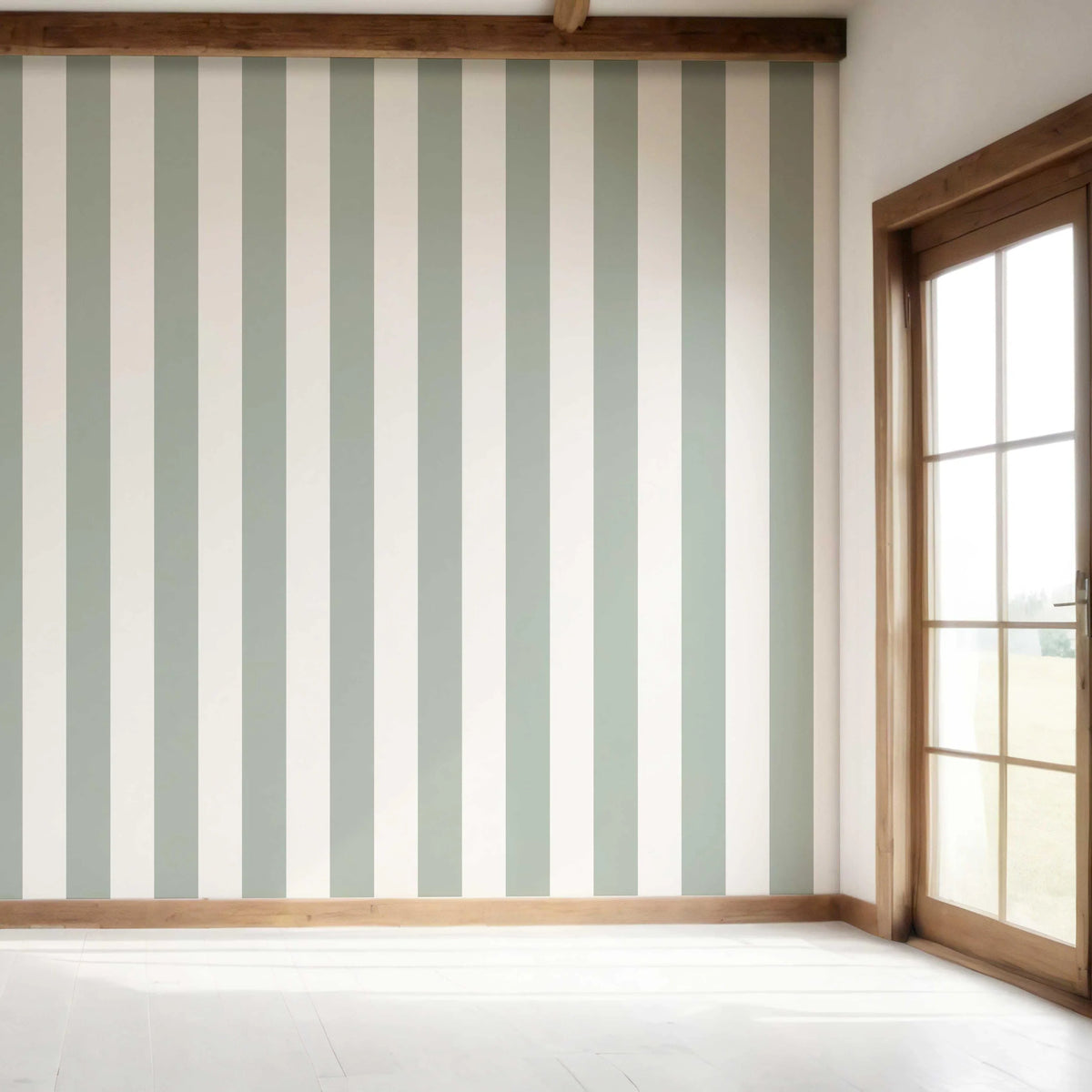 Geometric Striped Bedroom Wallpaper (Green)