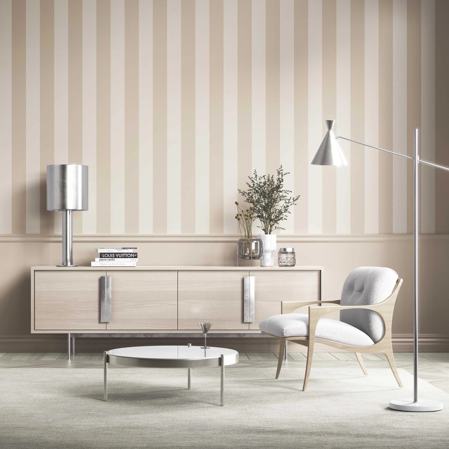 Geometric Striped Kitchen Wallpaper (Wheat Beige/ Cream)