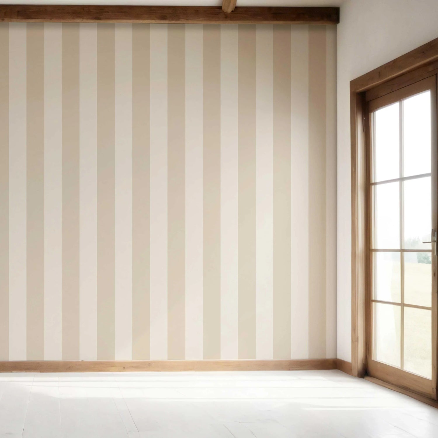 Geometric Striped Bedroom Wallpaper (Wheat Beige/ Cream)