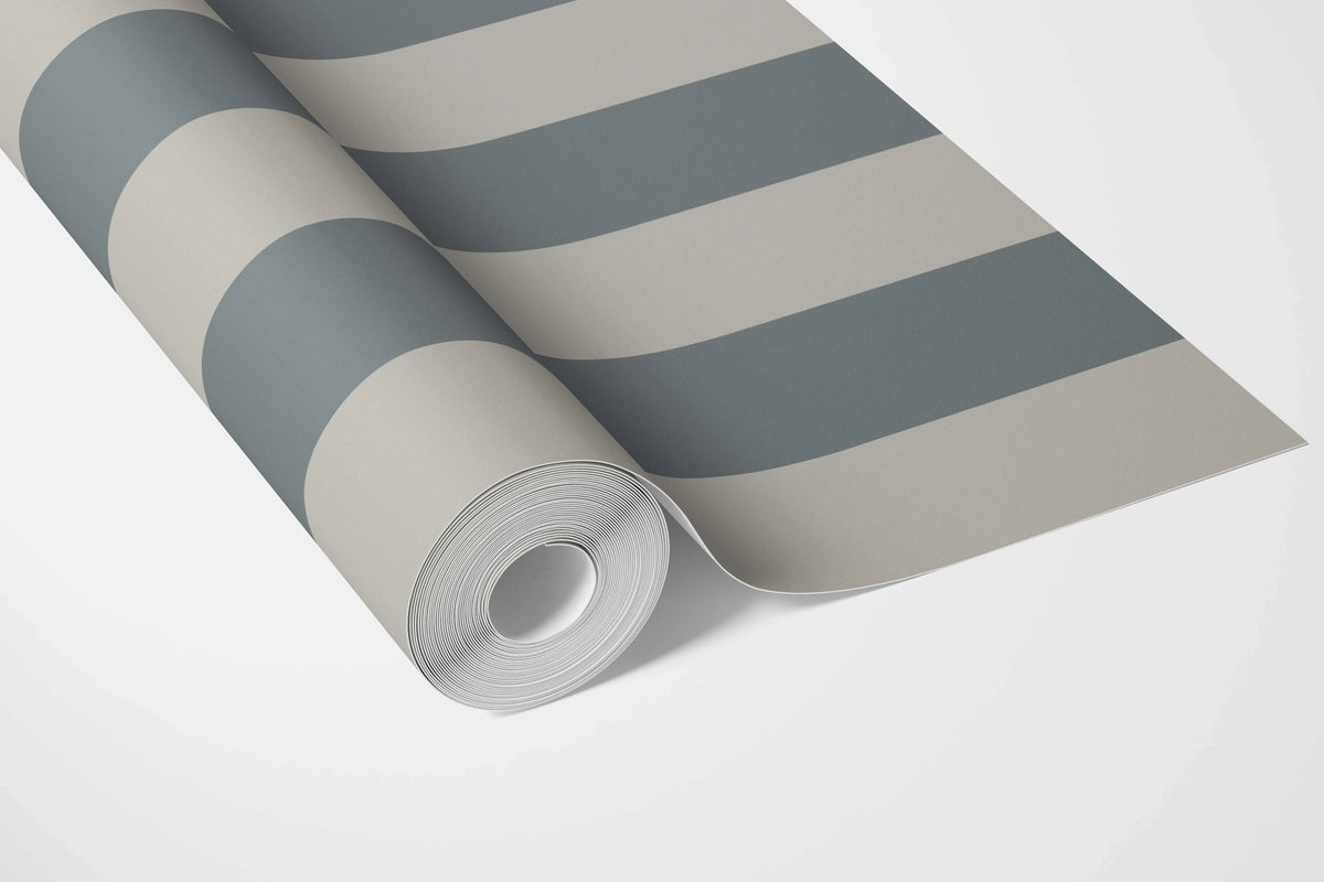 Neutral Geometric Striped Bathroom Wallpaper (Slate Blue/ Grey)