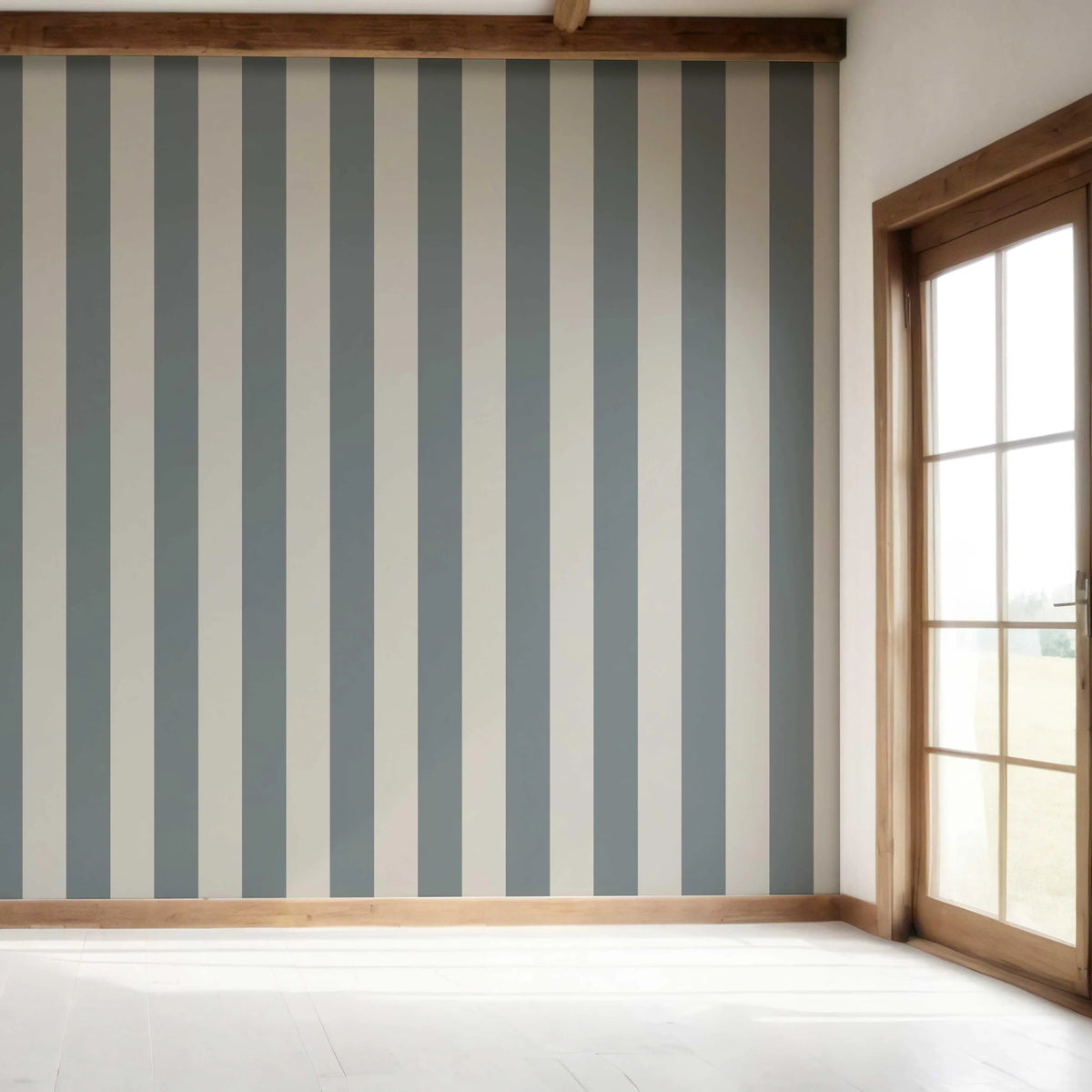 Neutral Geometric Striped Bedroom Wallpaper (Slate Blue/ Grey)
