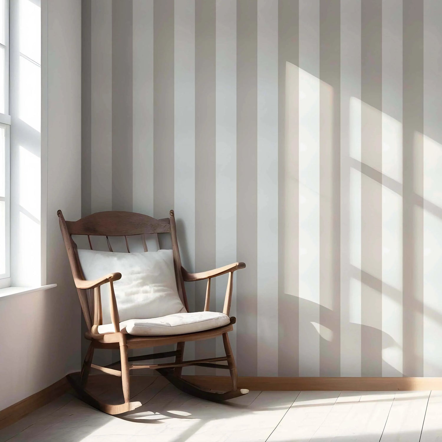 Neutral Geometric Striped Nursery Wallpaper (Beige/ Greige/ White)