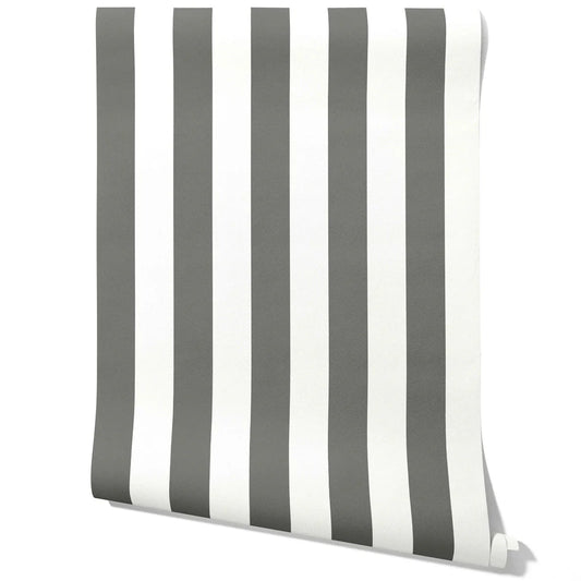 Neutral Geometric Striped Traditional Wallpaper (Dark Gray/ White)