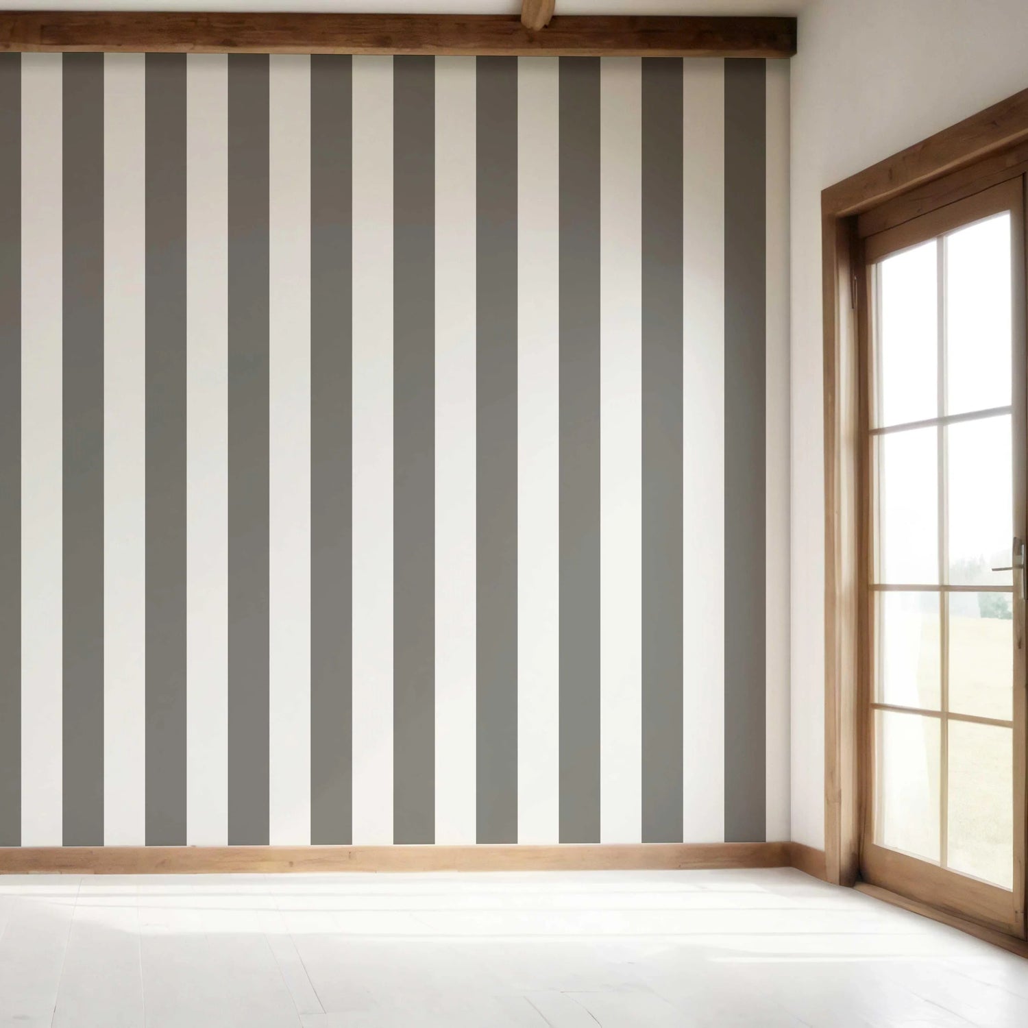 Neutral Geometric Striped Bedroom Wallpaper (Dark Grey/ White)