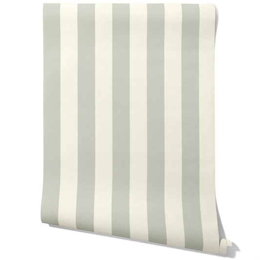 Neutral Geometric Striped Traditional Wallpaper (Sage Gray/ Cream)