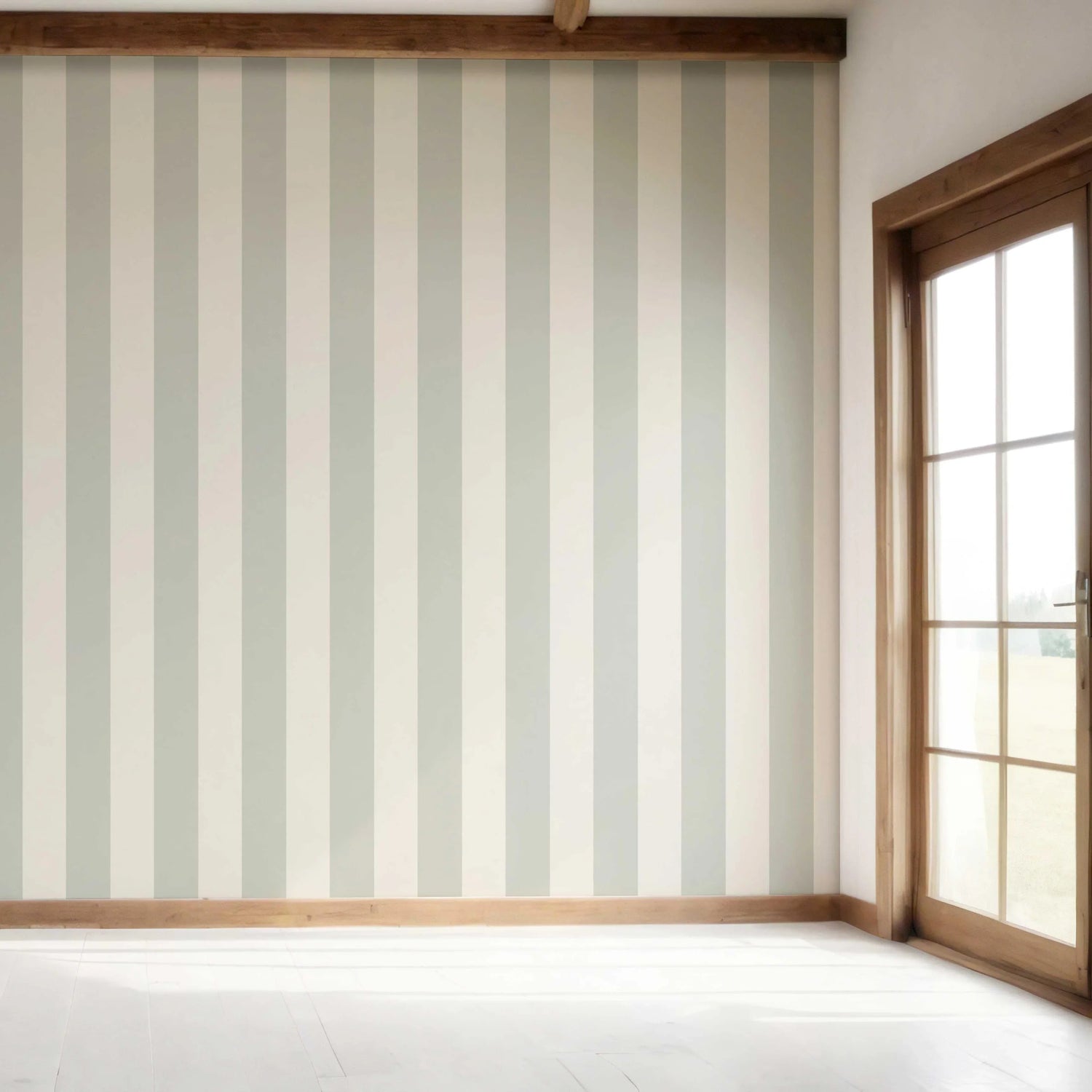 Neutral Geometric Striped Bedroom Wallpaper (Sage Grey/ Cream)