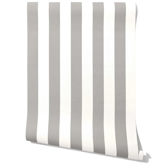 Neutral Geometric Striped Traditional Wallpaper (Grey/ White)