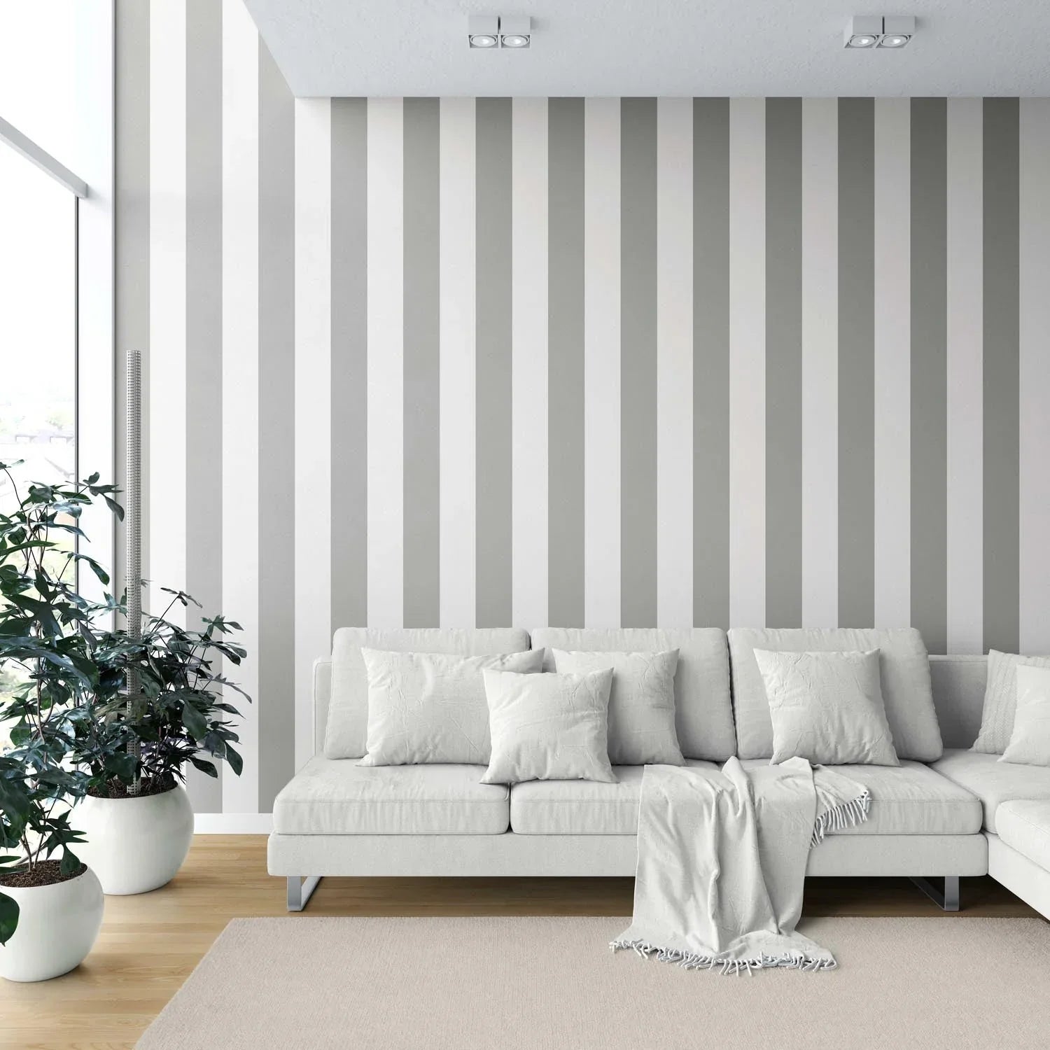 Neutral Geometric Striped Kitchen Wallpaper (Grey/ White)