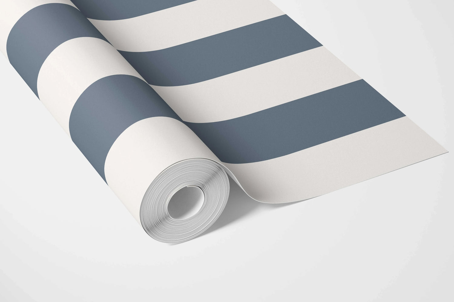 Neutral Geometric Striped Bathroom Wallpaper (Slate Blue/ White)
