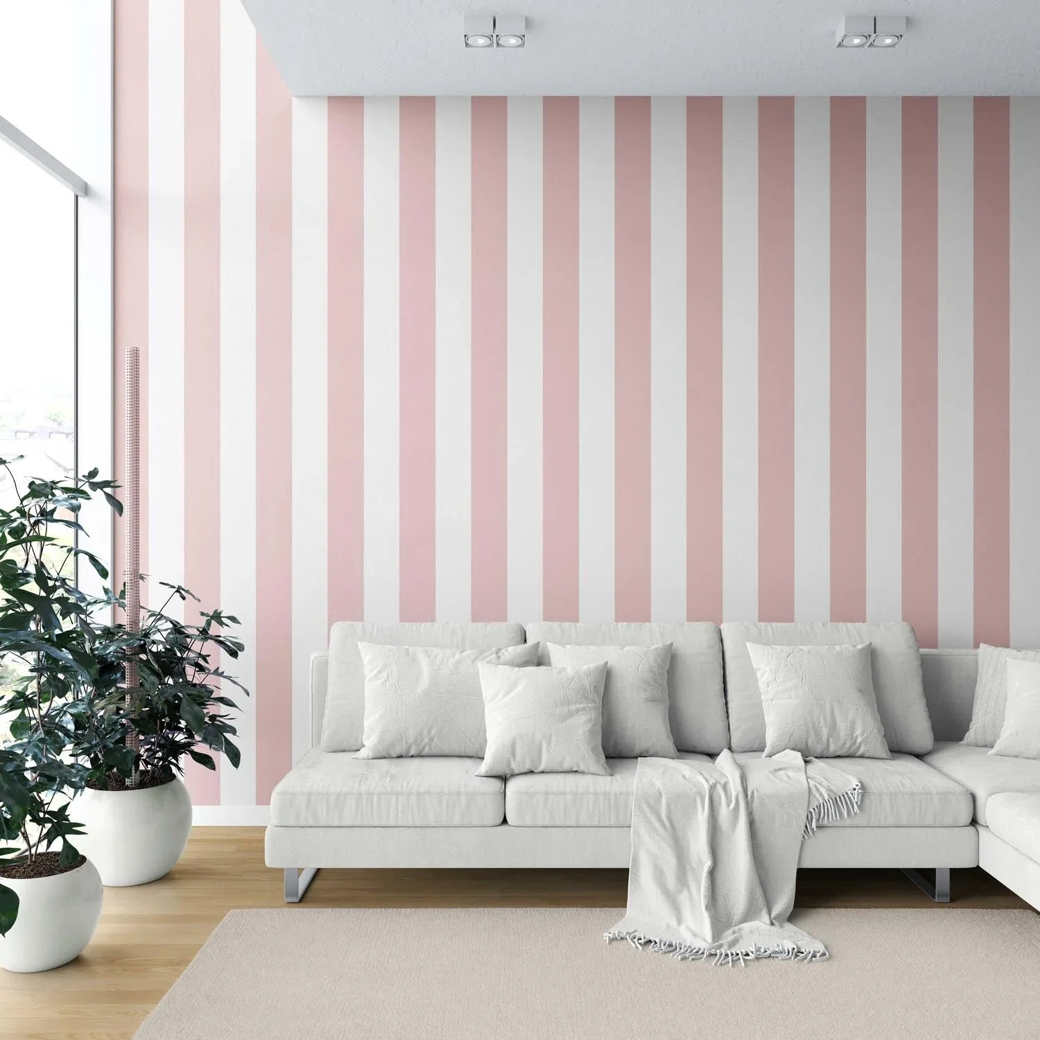Geometric Striped Kitchen Wallpaper (Blush Pink/ White)