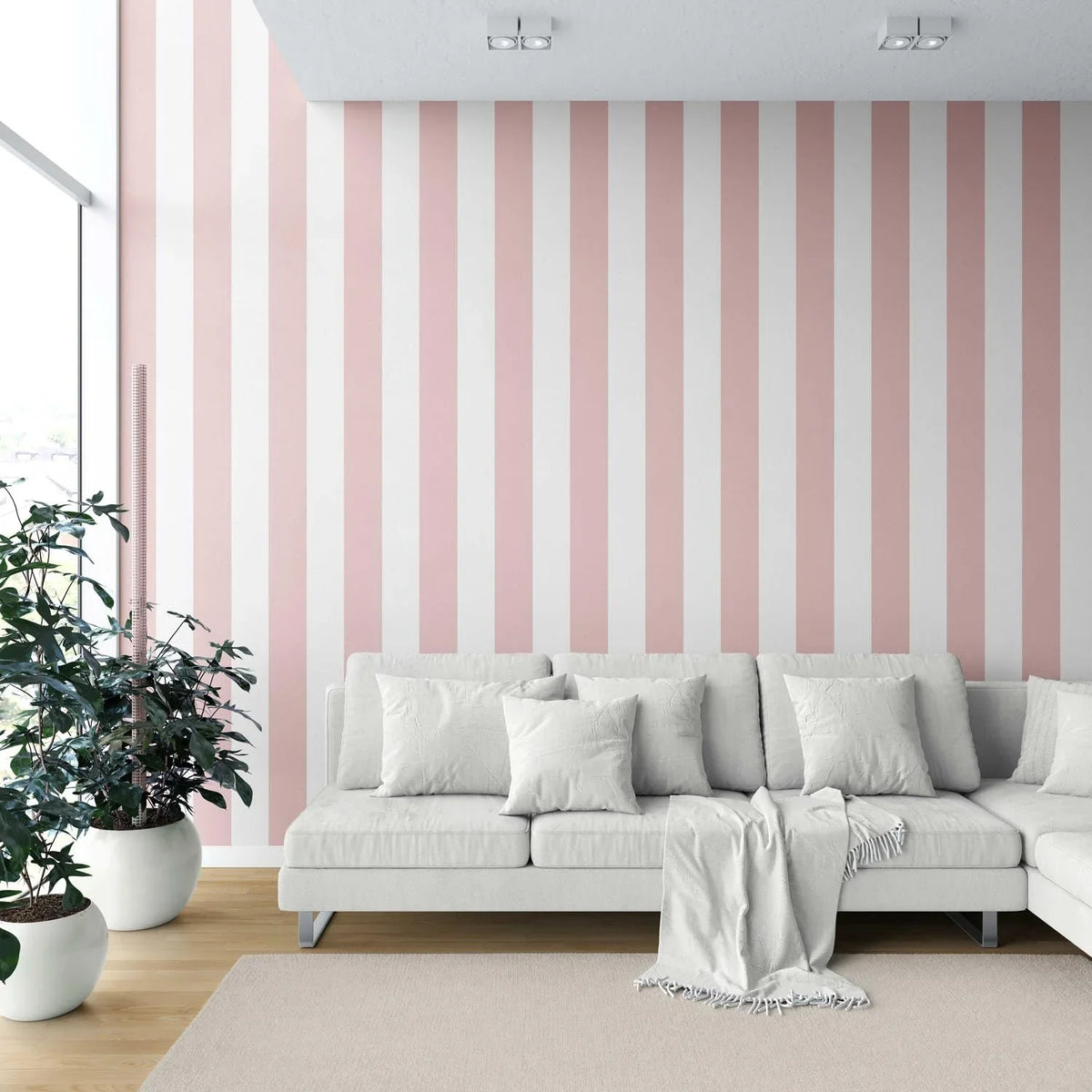 Geometric Striped Kitchen Wallpaper (Blush Pink/ White)