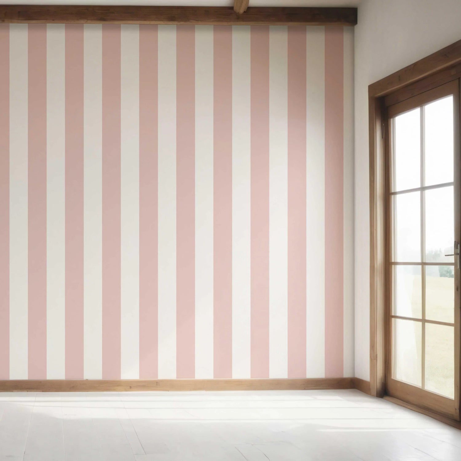 Geometric Striped Bedroom Wallpaper (Blush Pink/ White)