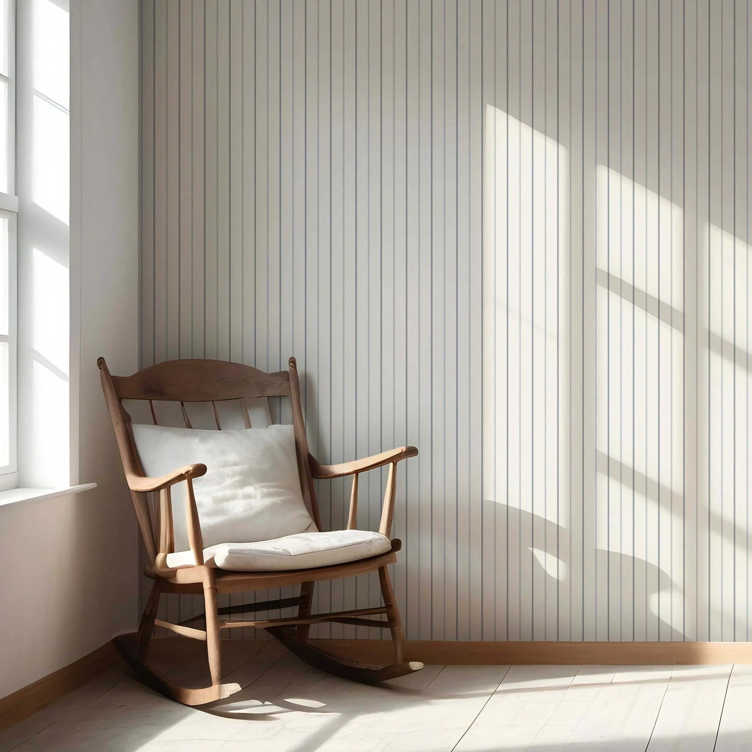 Neutral Geometric Striped Nursery Wallpaper (Cream/ White/ Grey)