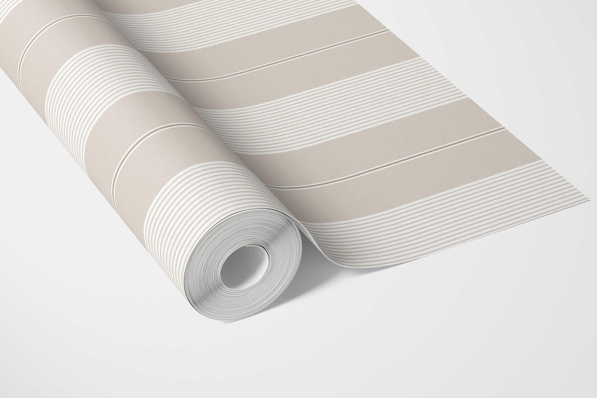 Neutral Geometric Striped Bathroom Wallpaper (Greige/ Beige/ Warm Grey)