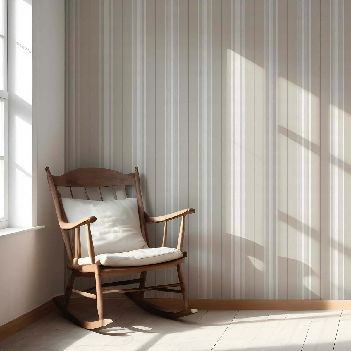 Neutral Geometric Striped Nursery Wallpaper (Greige/ Beige/ Warm Grey)