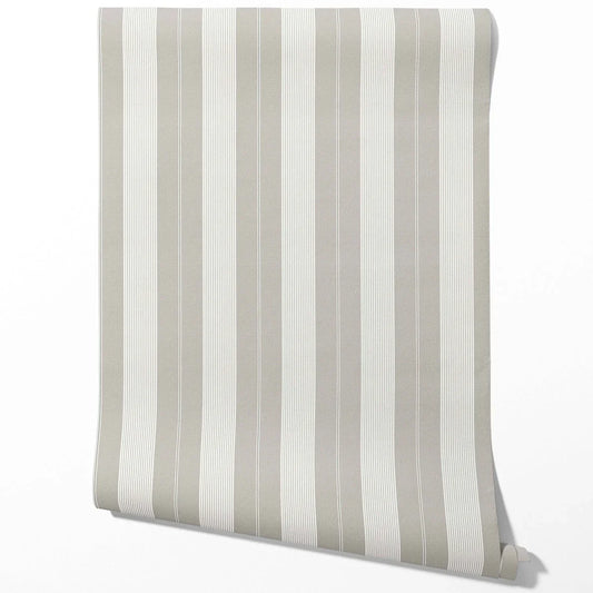 Neutral Geometric Striped Traditional Wallpaper (Grey)