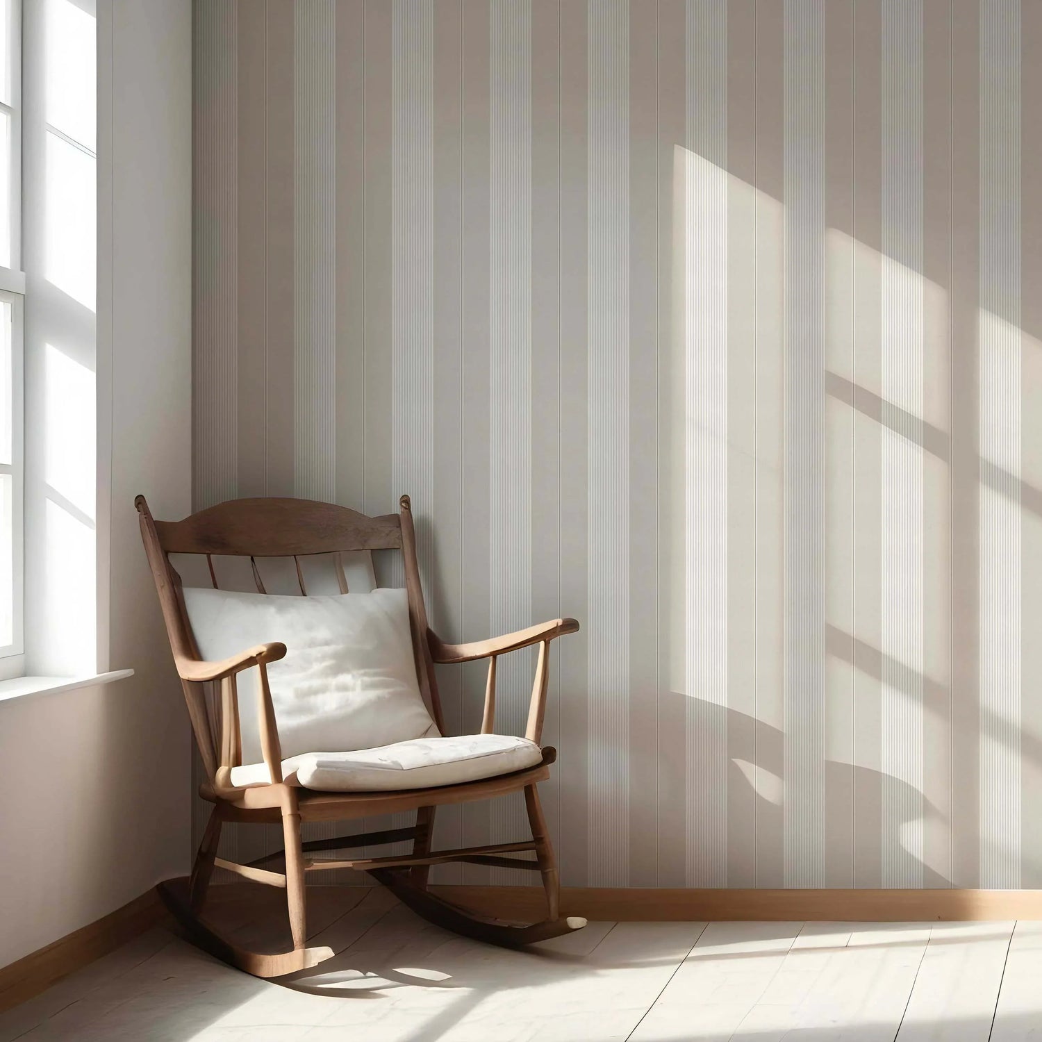 Neutral Geometric Striped Nursery Wallpaper (Beige/ Greige/ Warm Grey)