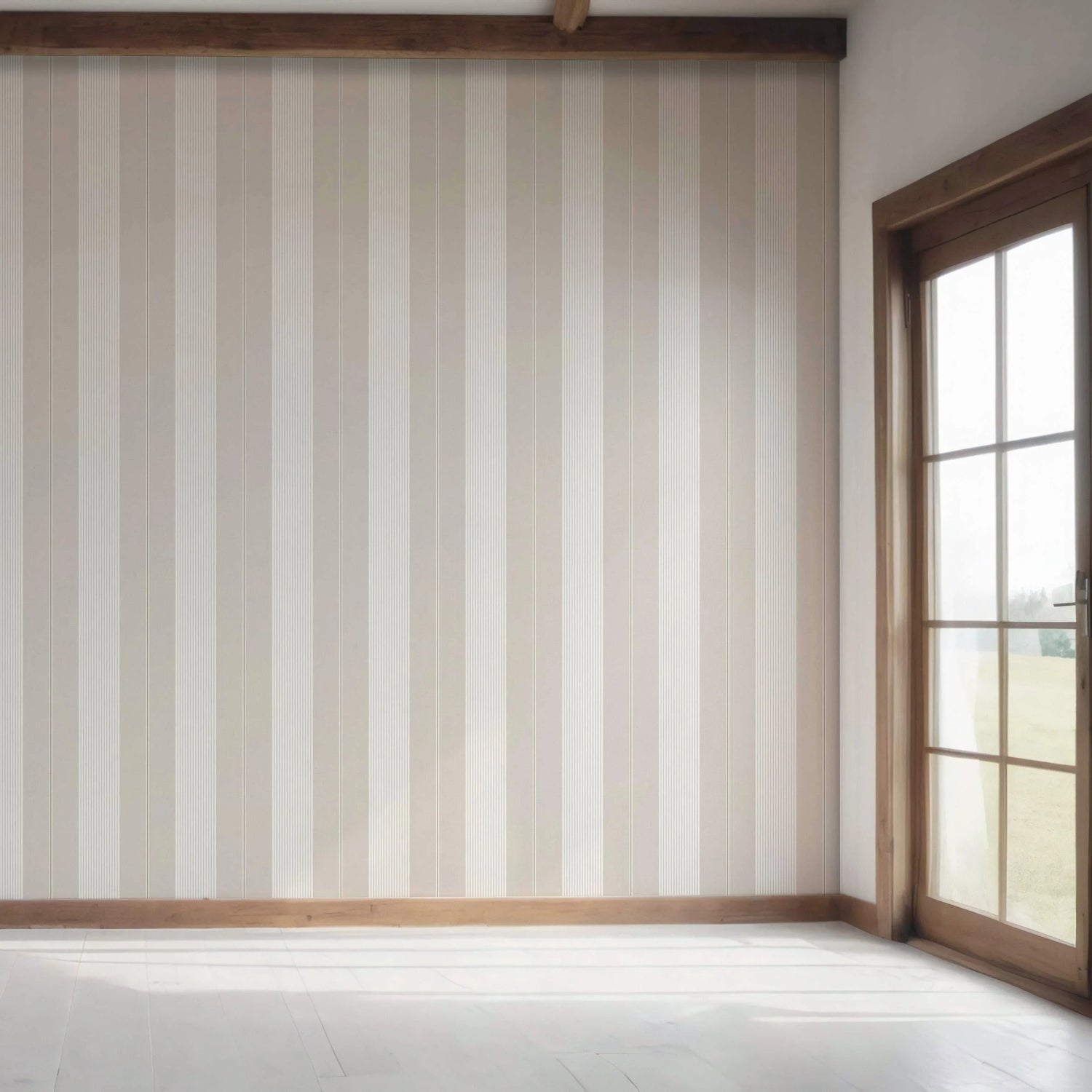 Neutral Geometric Striped Bedroom Wallpaper (Beige/ Greige/ Warm Grey)