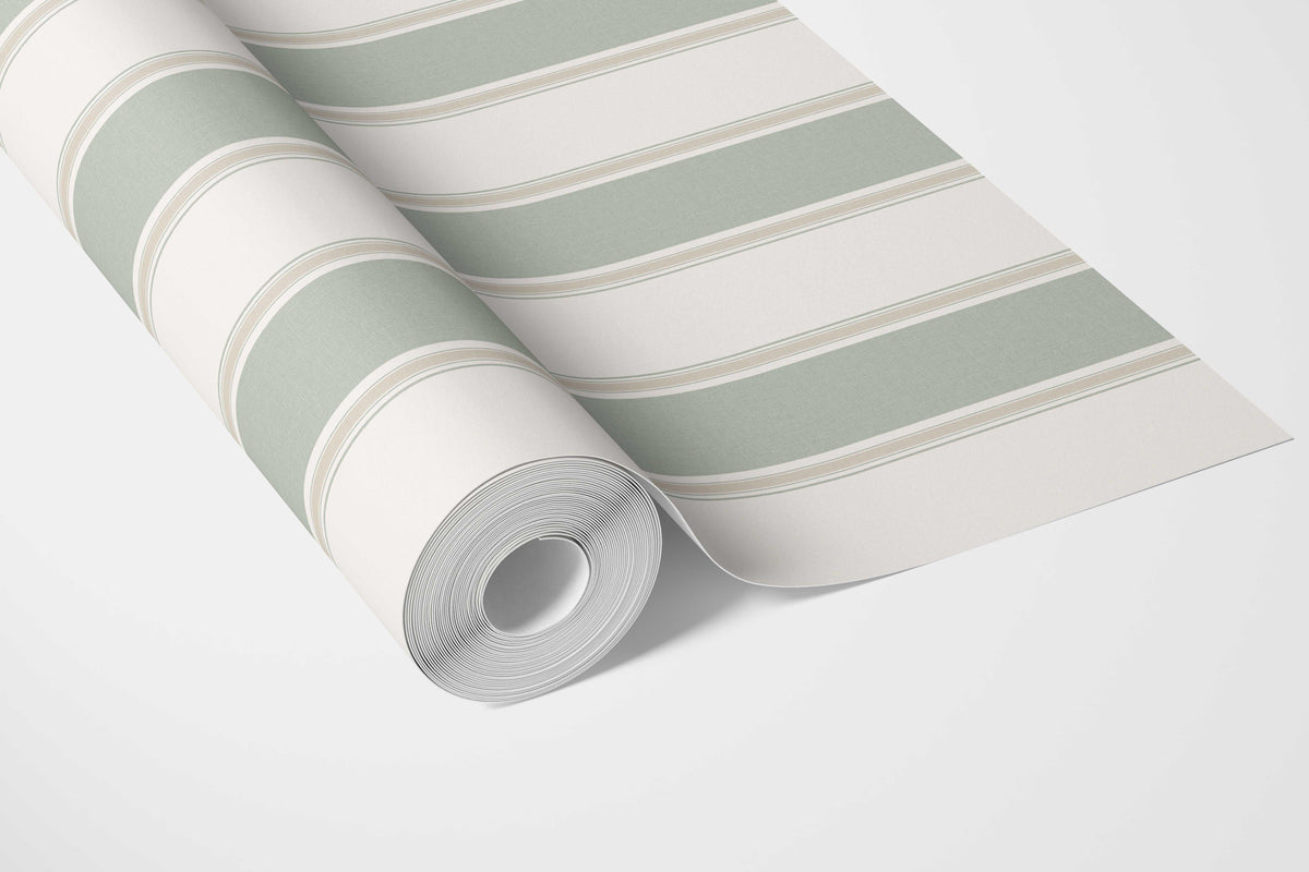 Geometric Striped Bathroom Wallpaper (Sage Green)