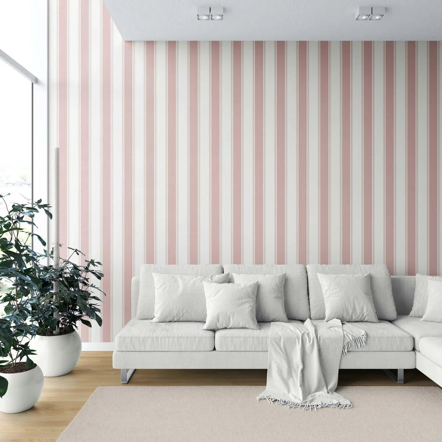 Geometric Striped Kitchen Wallpaper (Blush Pink)