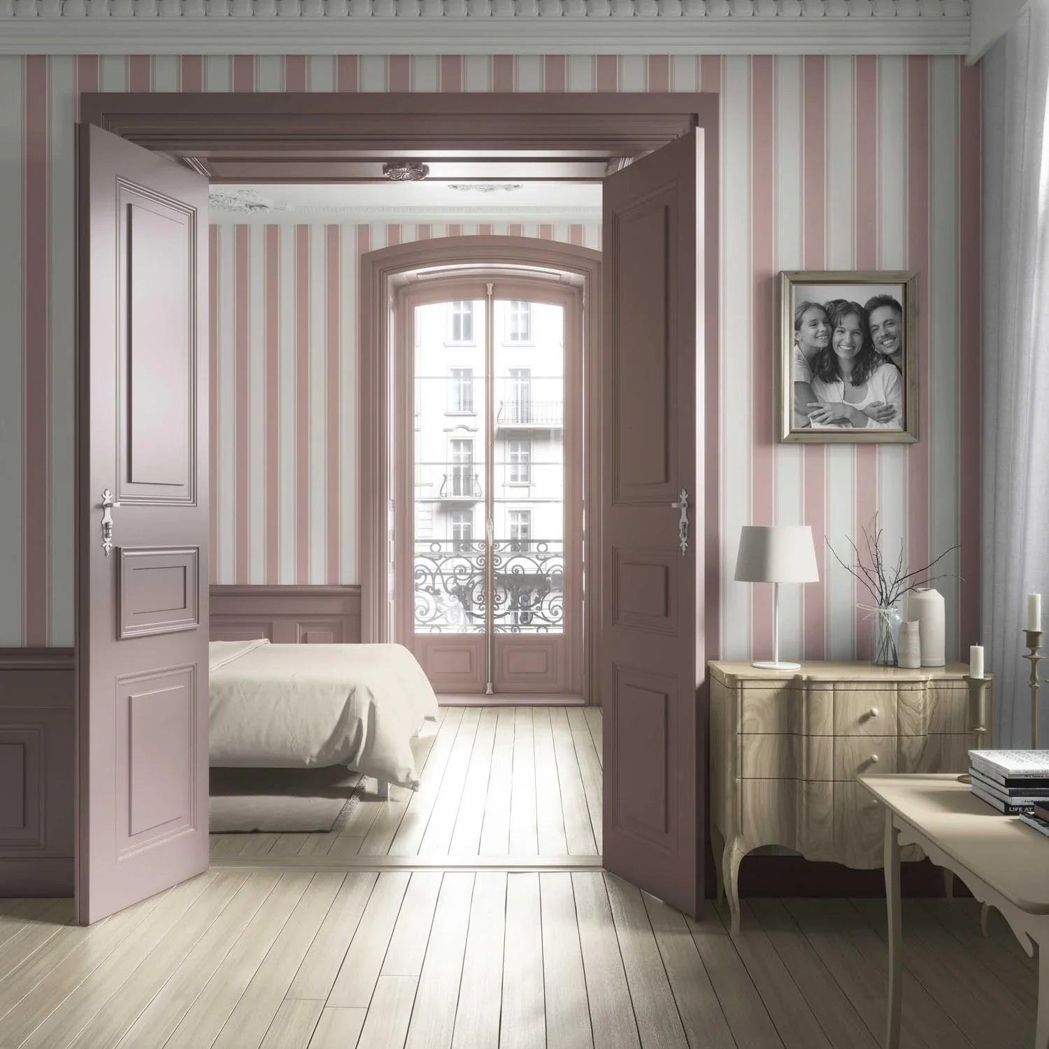 Geometric Striped Living Room Wallpaper (Blush Pink)