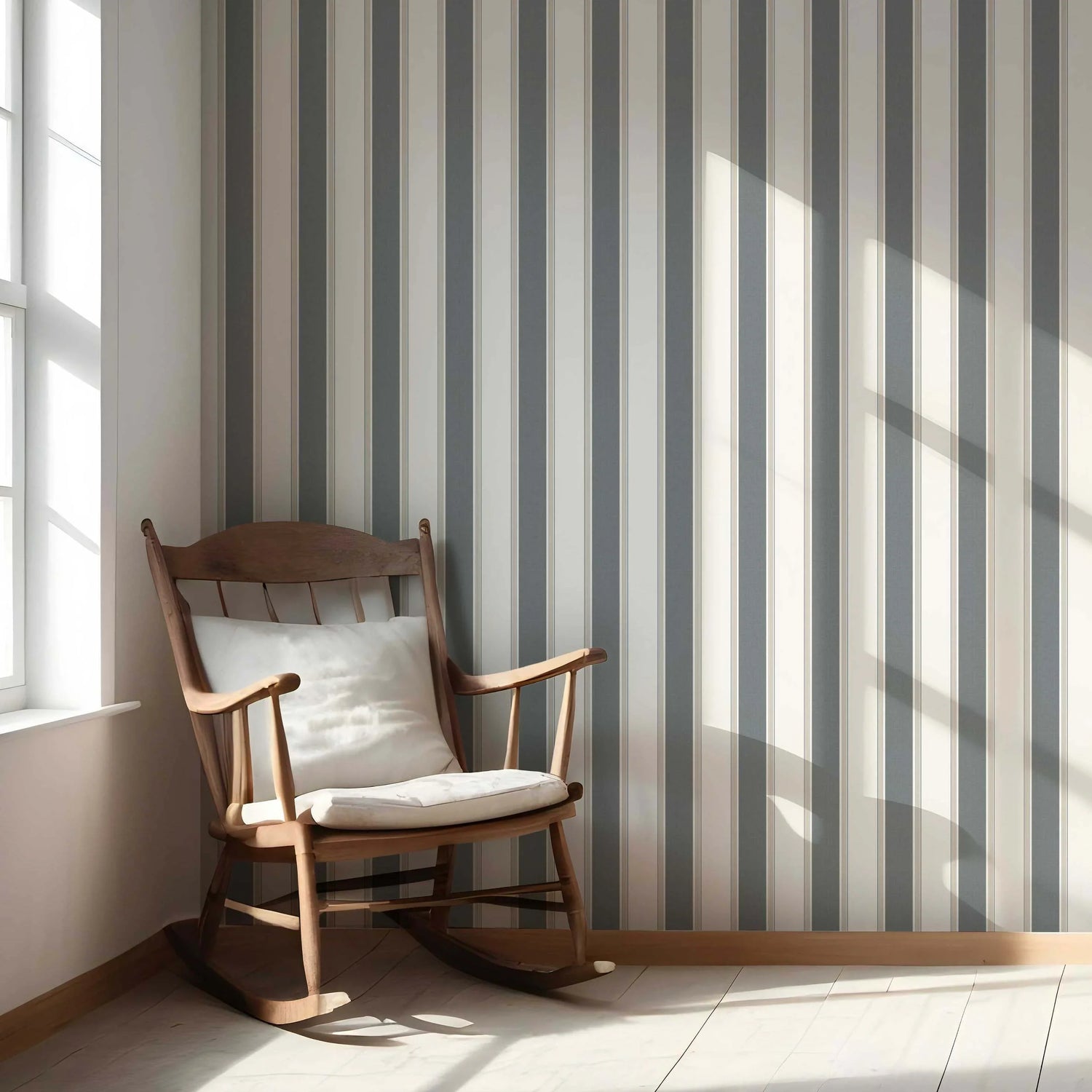 Neutral Geometric Striped Nursery Wallpaper (Slate Blue/ Grey)