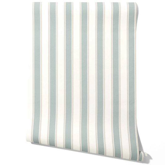 Geometric Striped Traditional Wallpaper (Mint Green/ Gray)