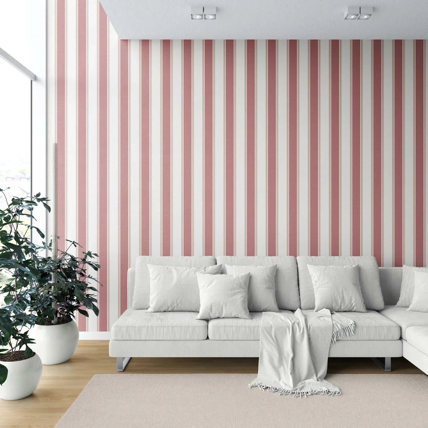 Geometric Striped Kitchen Wallpaper (Pastel Pink)