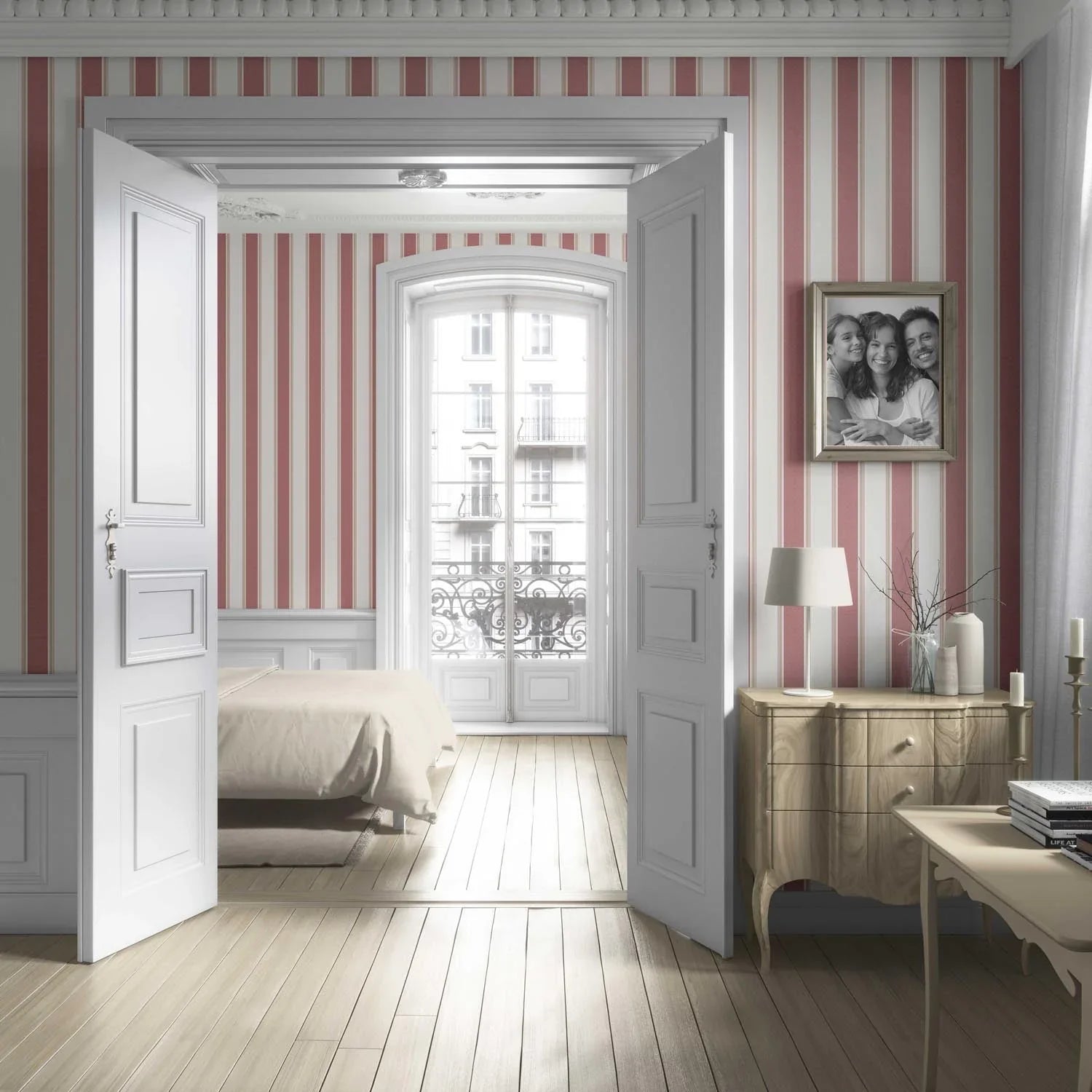 Geometric Striped Living Room Wallpaper (Pastel Pink)