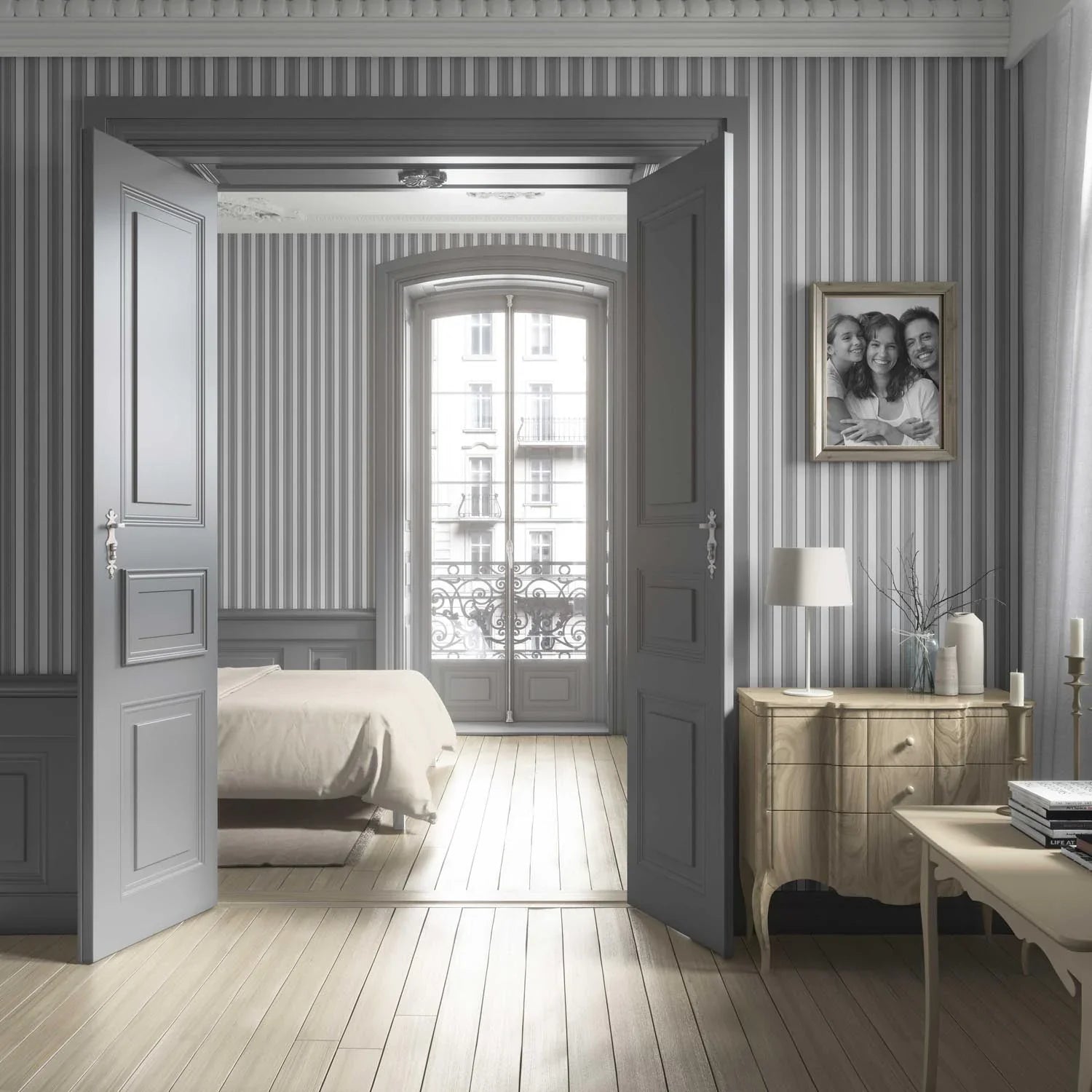 Neutral Geometric Striped Kitchen Wallpaper (Grey)
