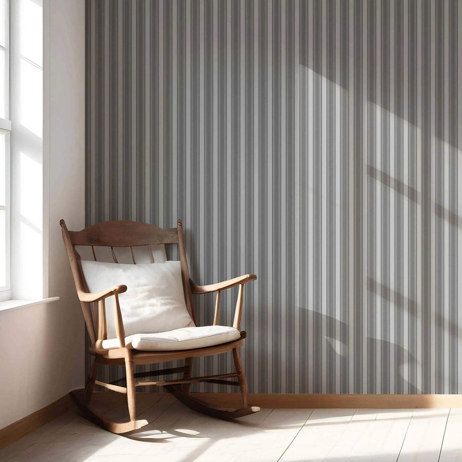 Neutral Geometric Striped Living Room Wallpaper (Grey)