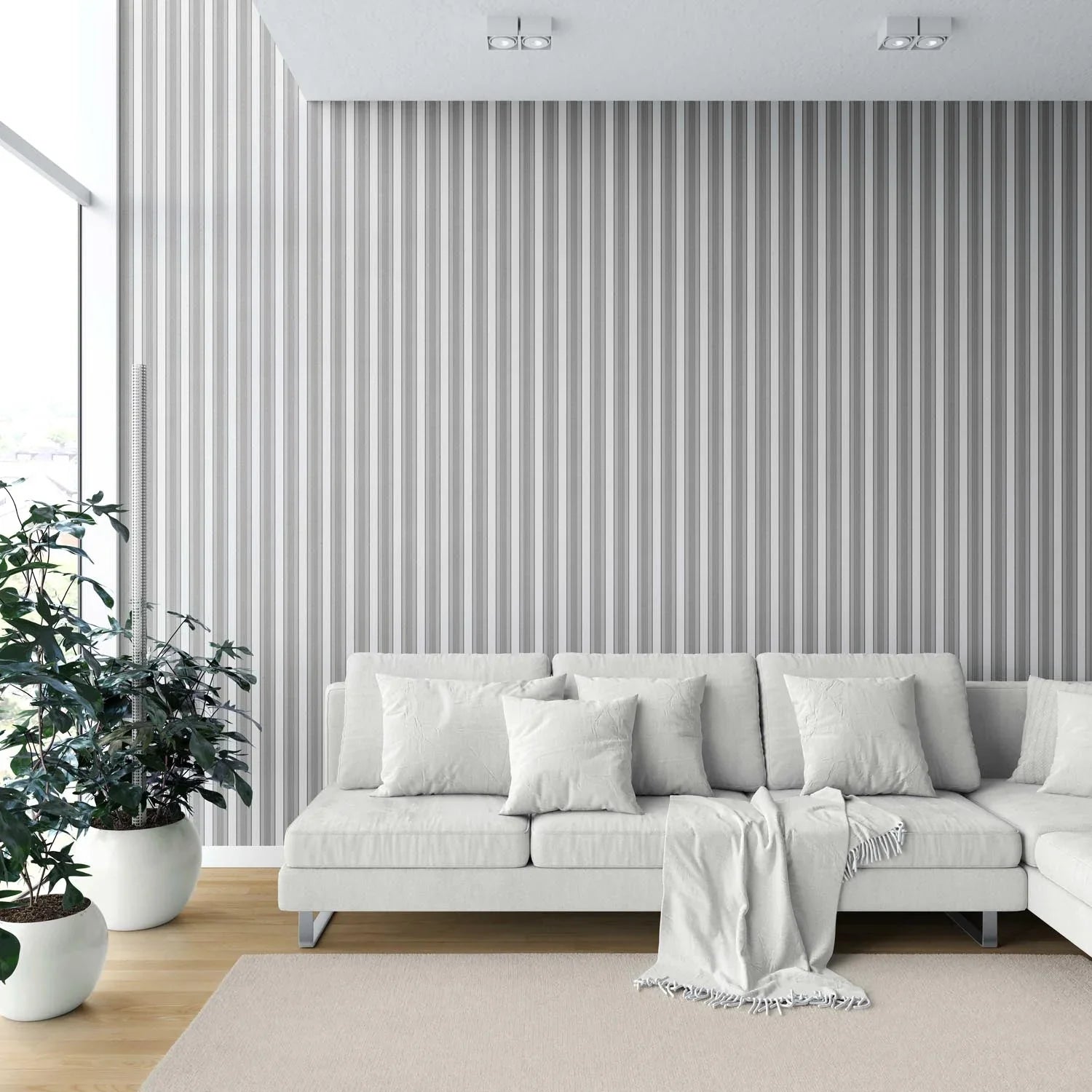 Neutral Geometric Striped Nursery Wallpaper (Grey)