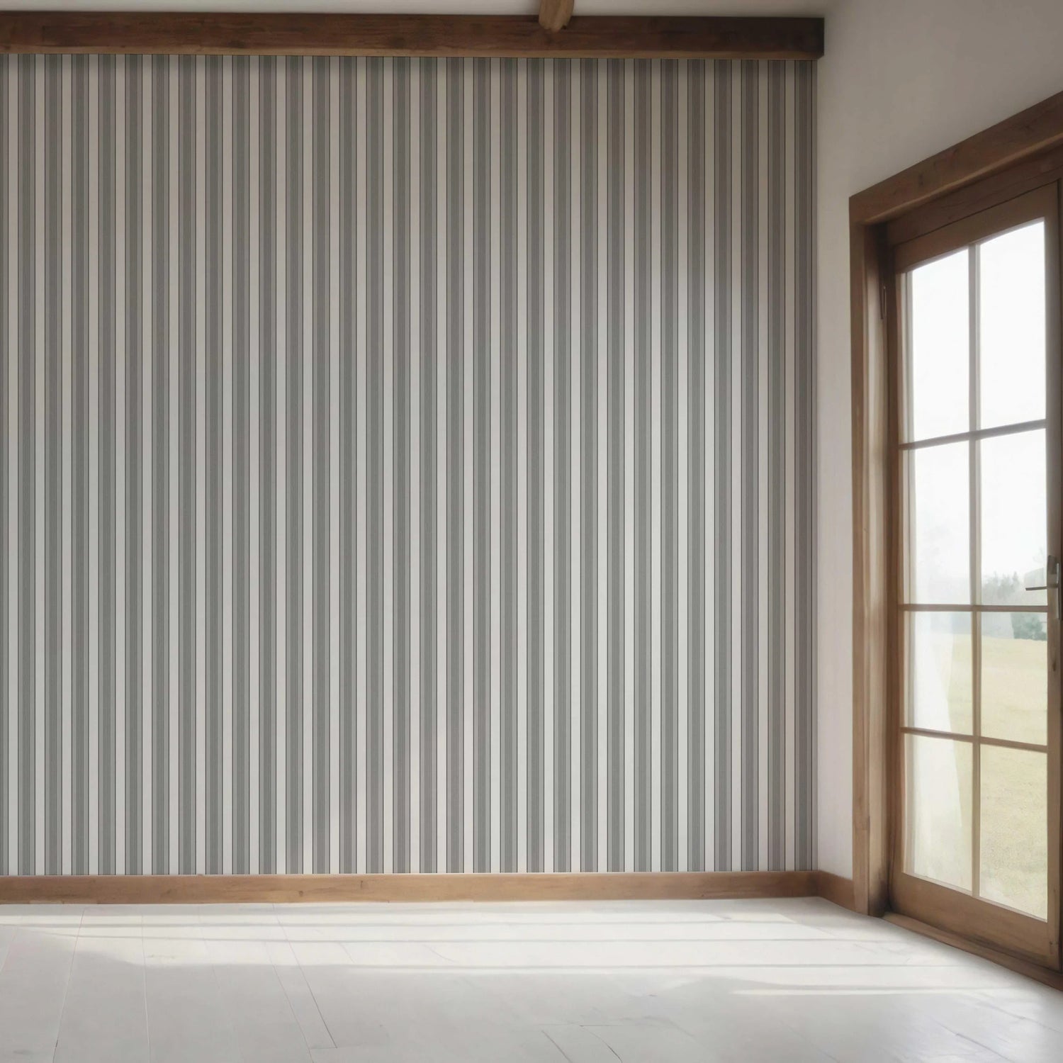 Neutral Geometric Striped Bedroom Wallpaper (Grey)