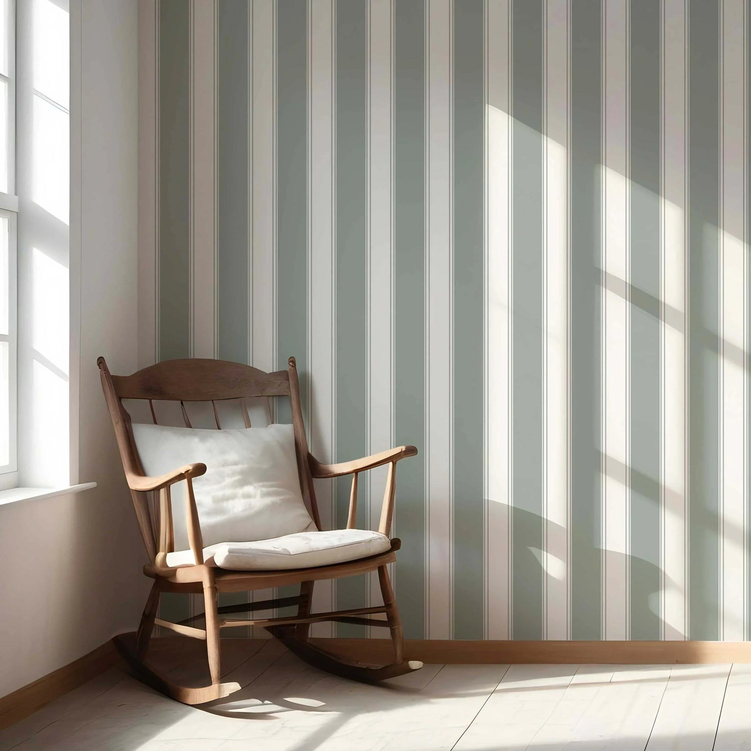 Geometric Striped Nursery Wallpaper (Sage Green/ Grey)
