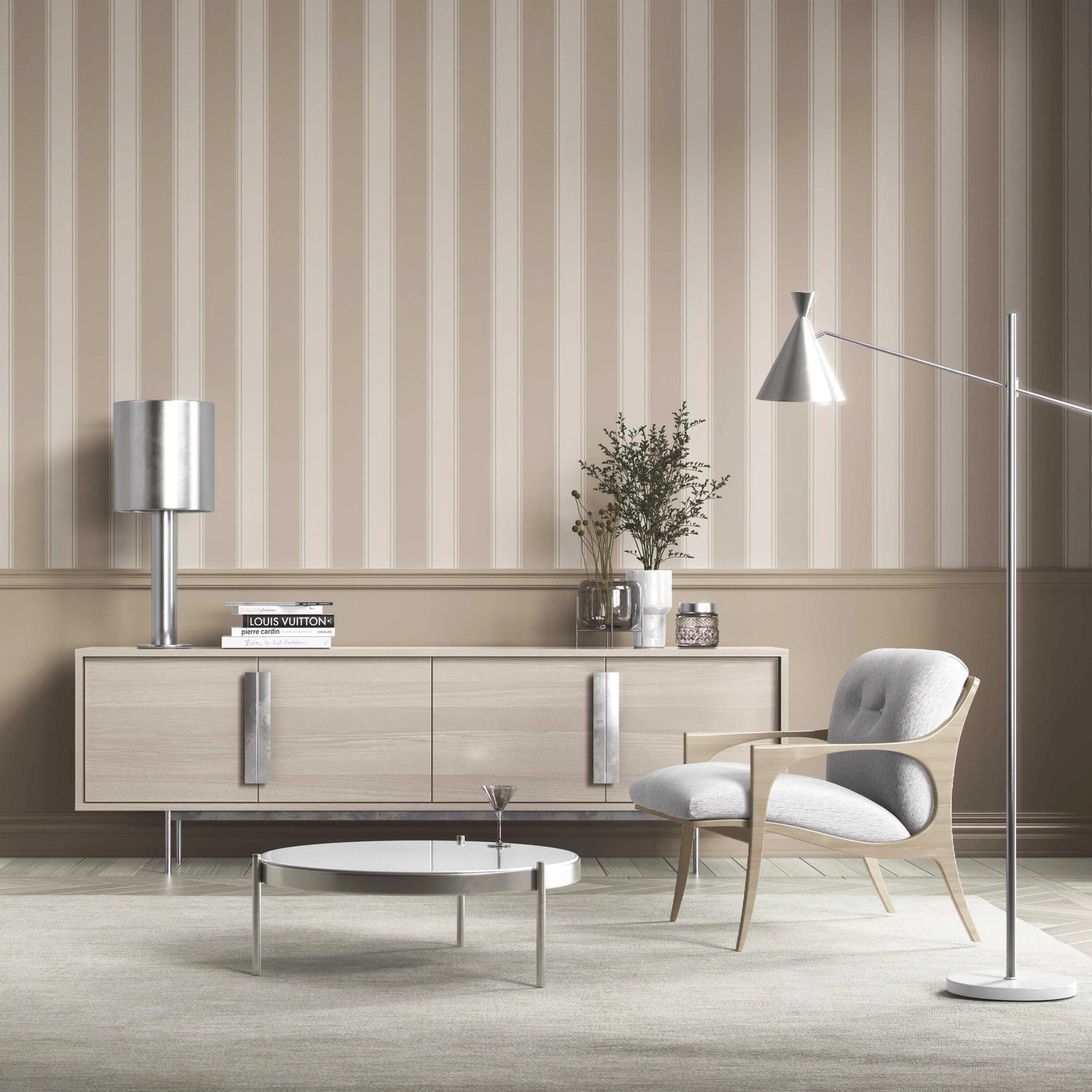 Neutral Geometric Striped Kitchen Wallpaper (Brown/ Beige)