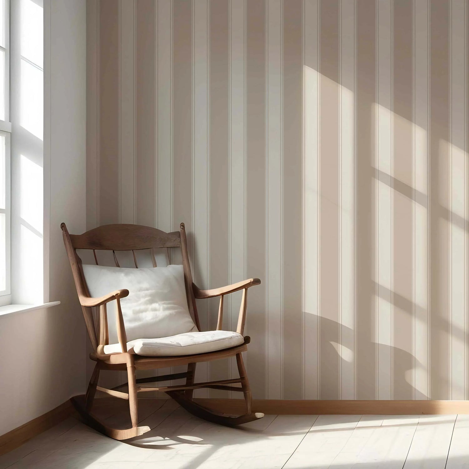 Neutral Geometric Striped Nursery Wallpaper (Brown/ Beige)