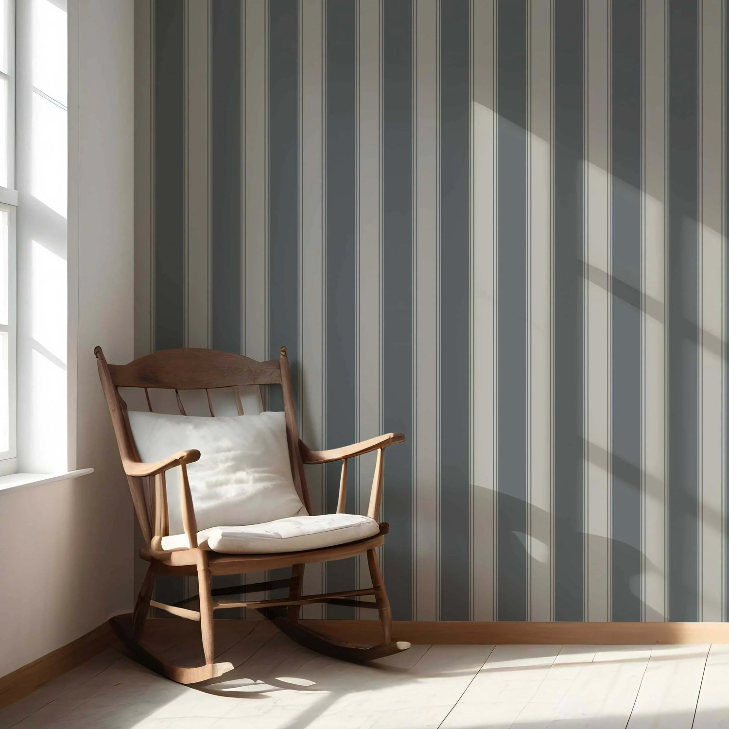 Neutral Geometric Striped Nursery Wallpaper (Slate Grey)