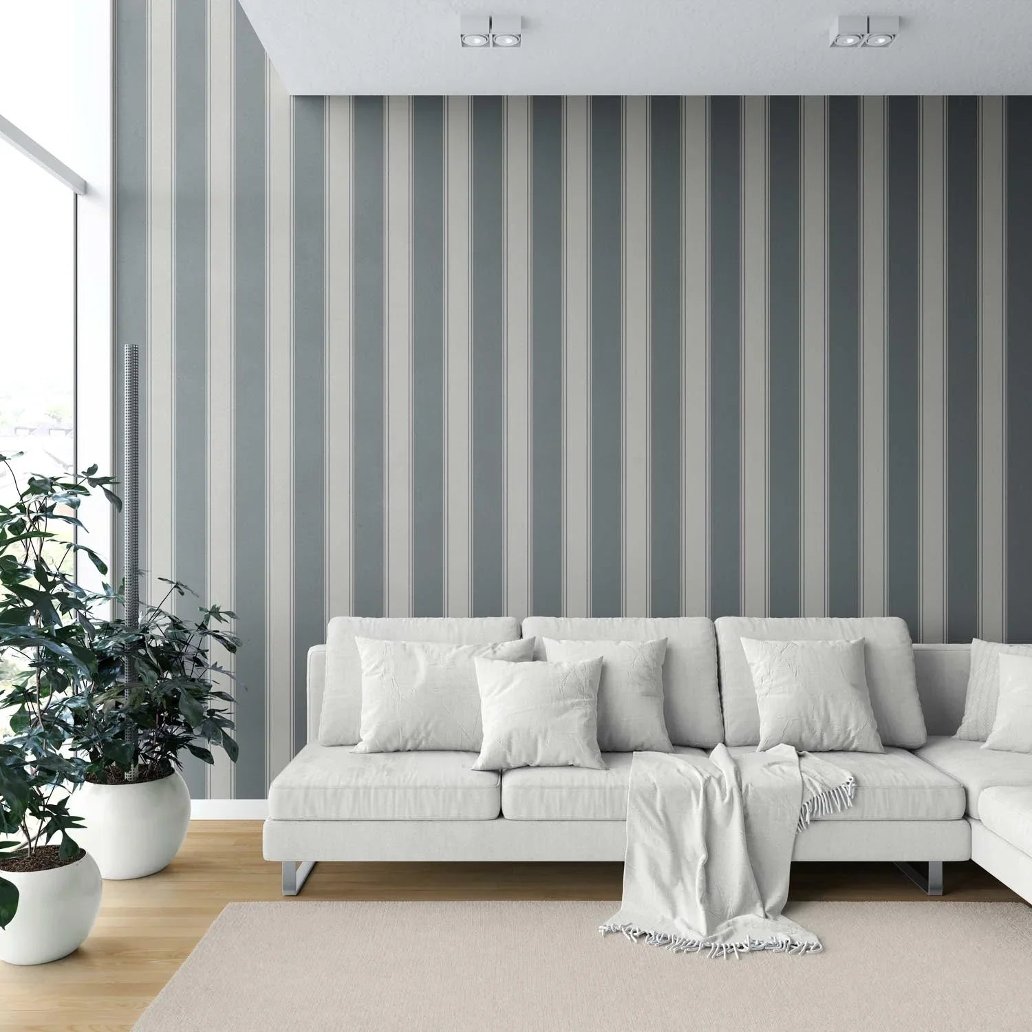 Neutral Geometric Striped Shower Toilet Wallpaper (Slate Grey)