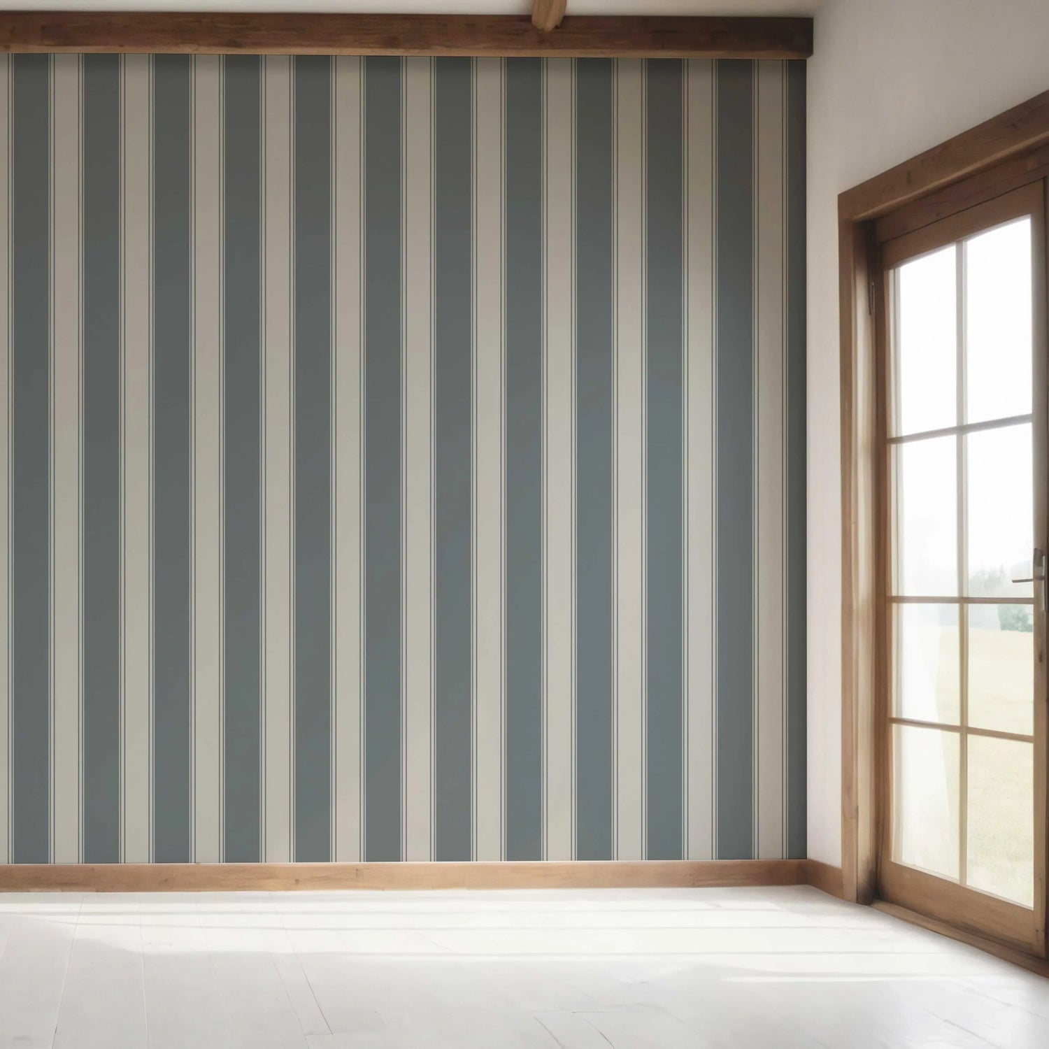 Neutral Geometric Striped Bedroom Wallpaper (Slate Grey)