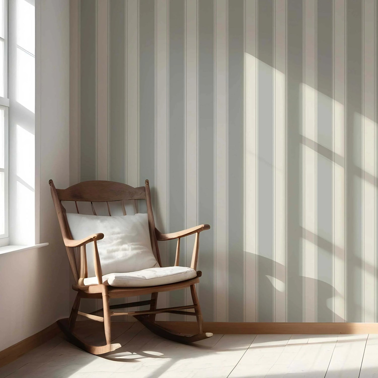 Neutral Geometric Striped Nursery Wallpaper (Sage Grey)